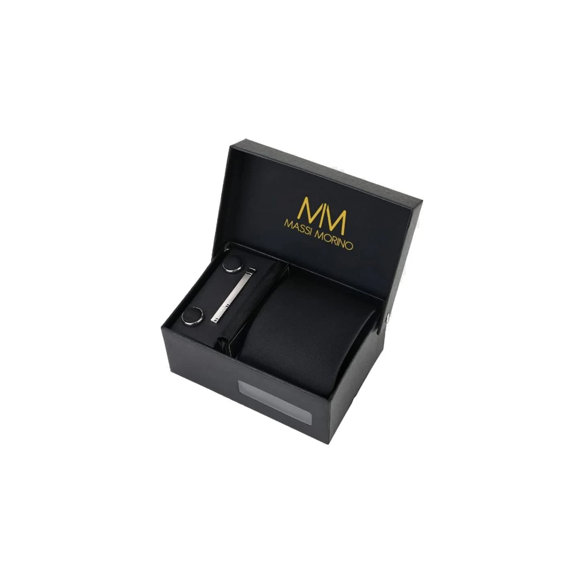 Massi Morino Mens Tie Set with Pocket Square Cufflinks Tie Clip and Gift Box Wedding Formal Accessories