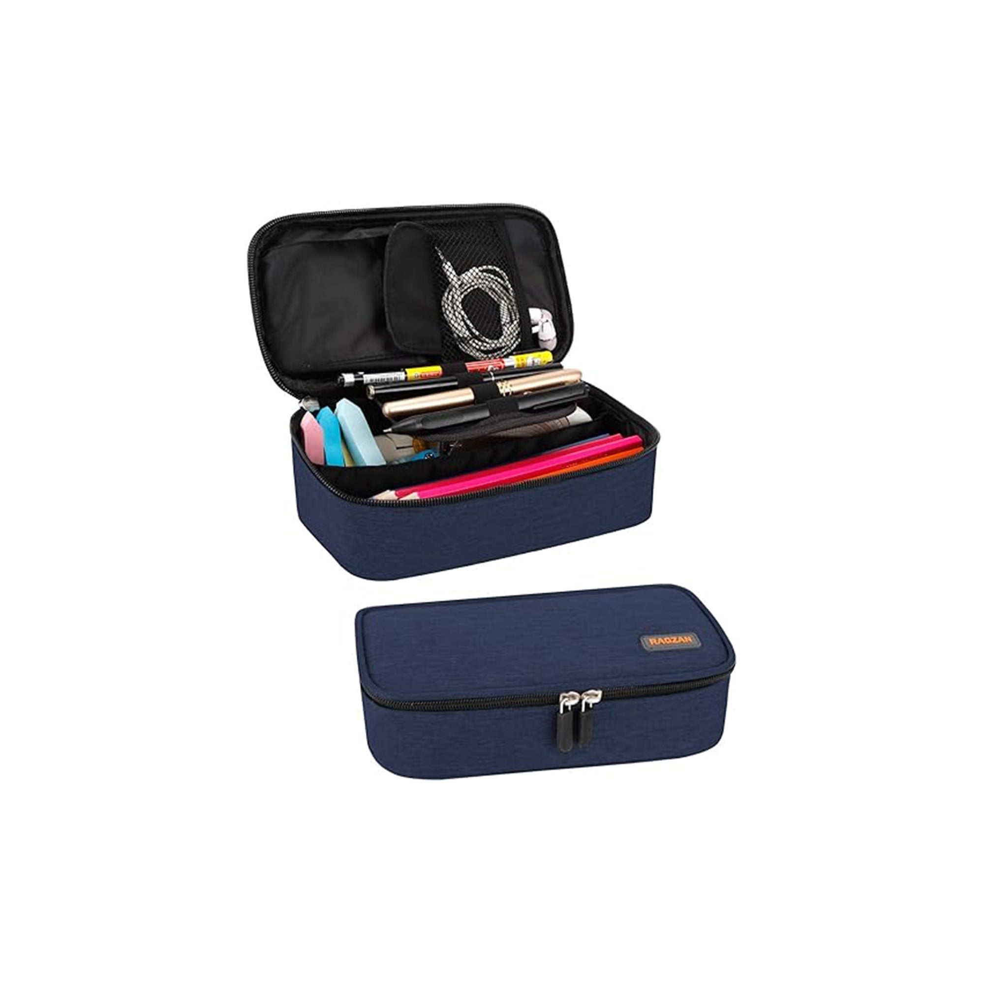 Ragzan Large Size Pencil Case Bag, Stationery Holder, Desk Organiser with Zip, for School and Office Supplies, blue