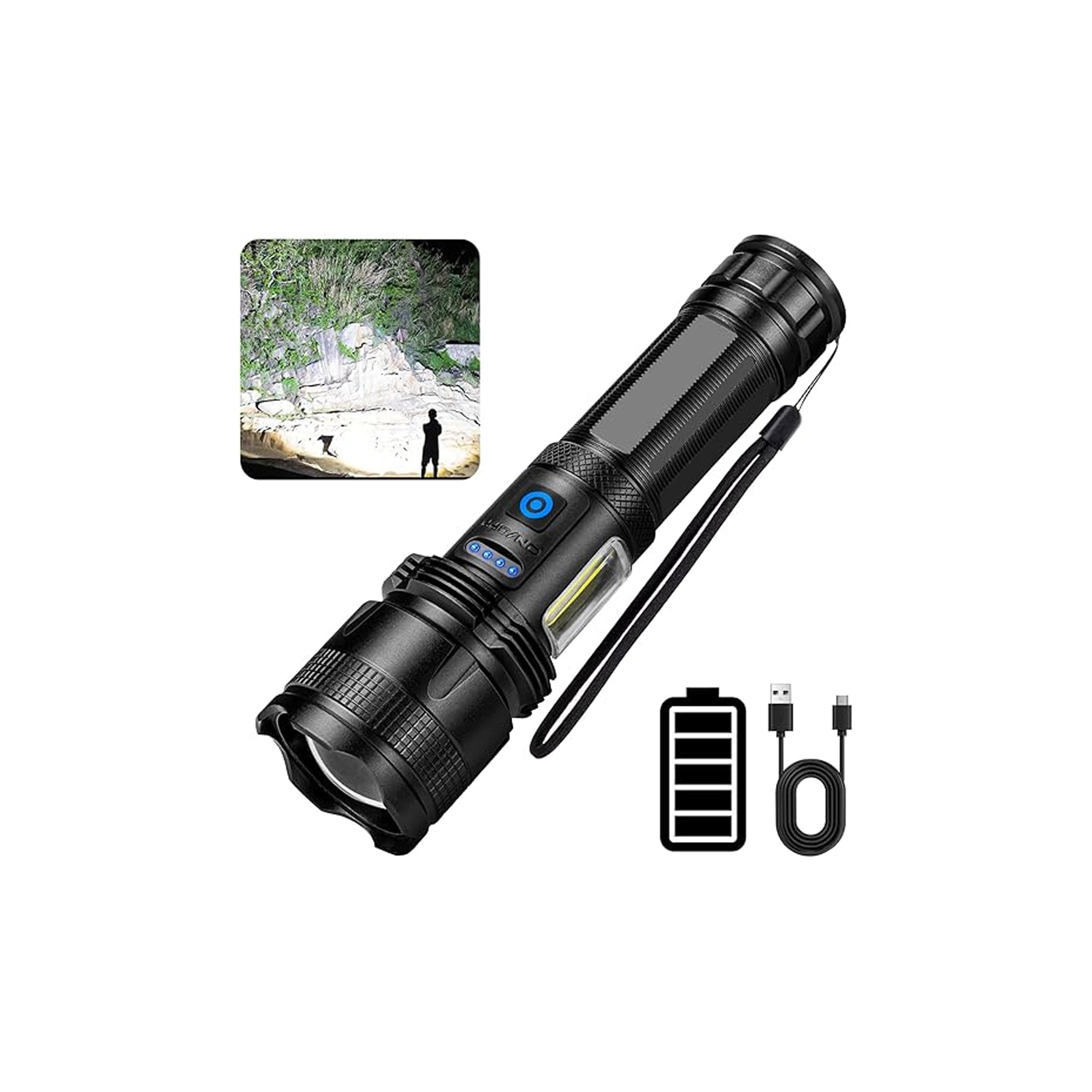 Lylting LED Rechargeable Torch 100,000 Lumens Tactical Flashlight with 7 Light Modes, Zoomable, IPX7 Waterproof Hand Lamp