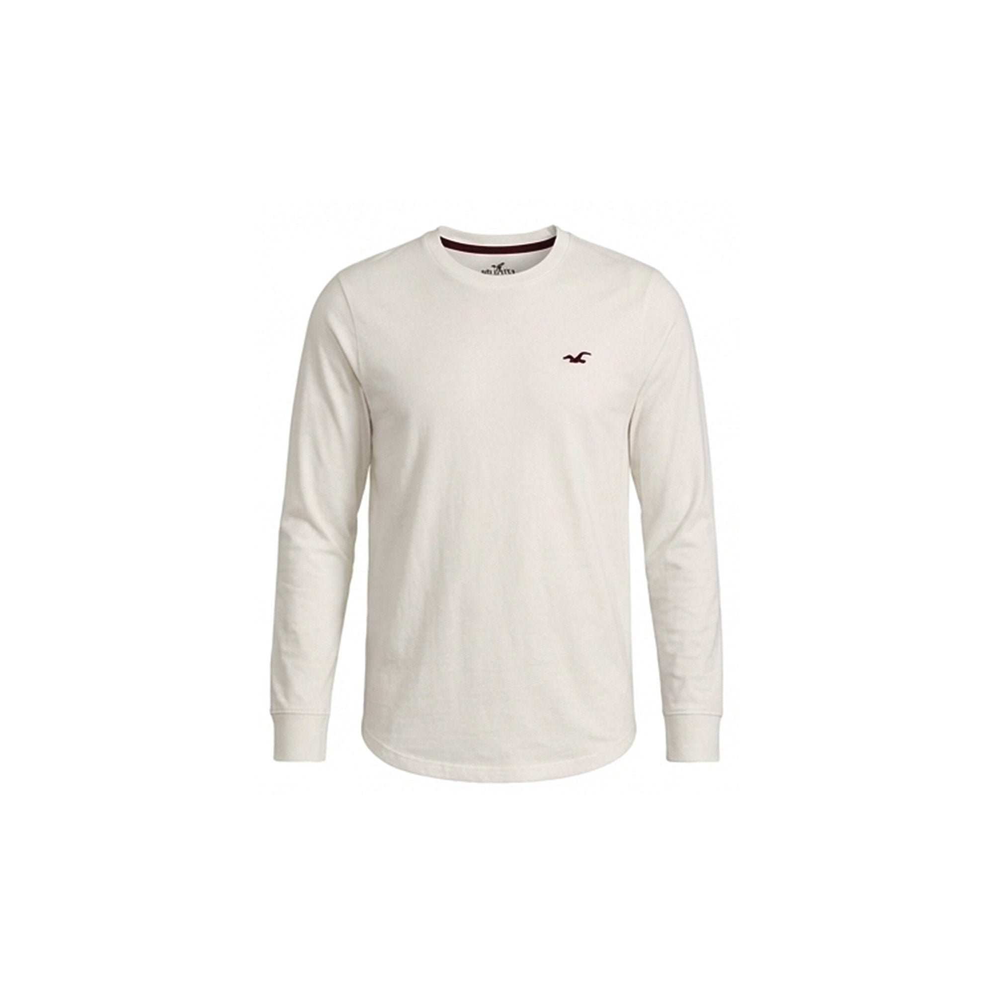 Hollister Men's White Long Sleeve Crew Neck Tee, Slim Fit, Round Neck, , Comfortable Casual Wear