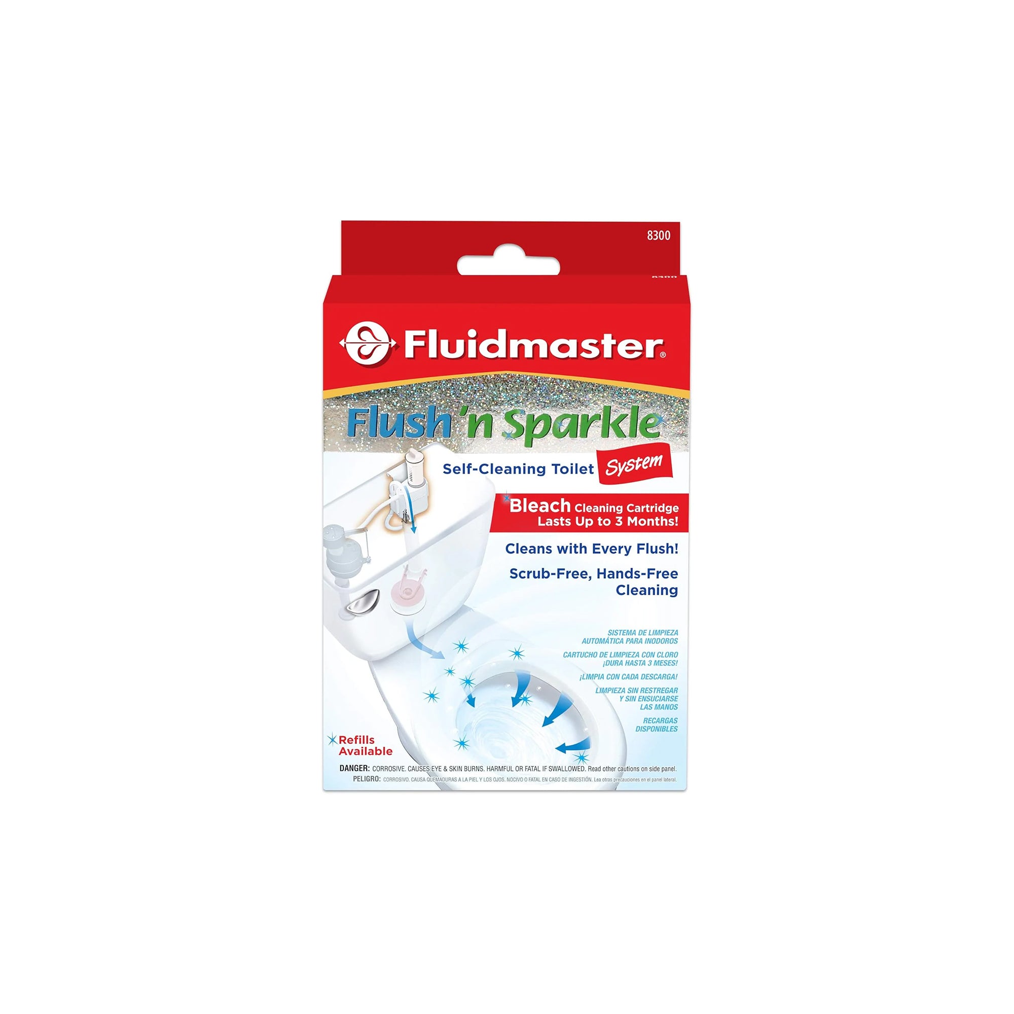 Fluidmaster 8300 Flush n Sparkle Automatic Toilet Bowl Cleaning System with Bleach Cartridge