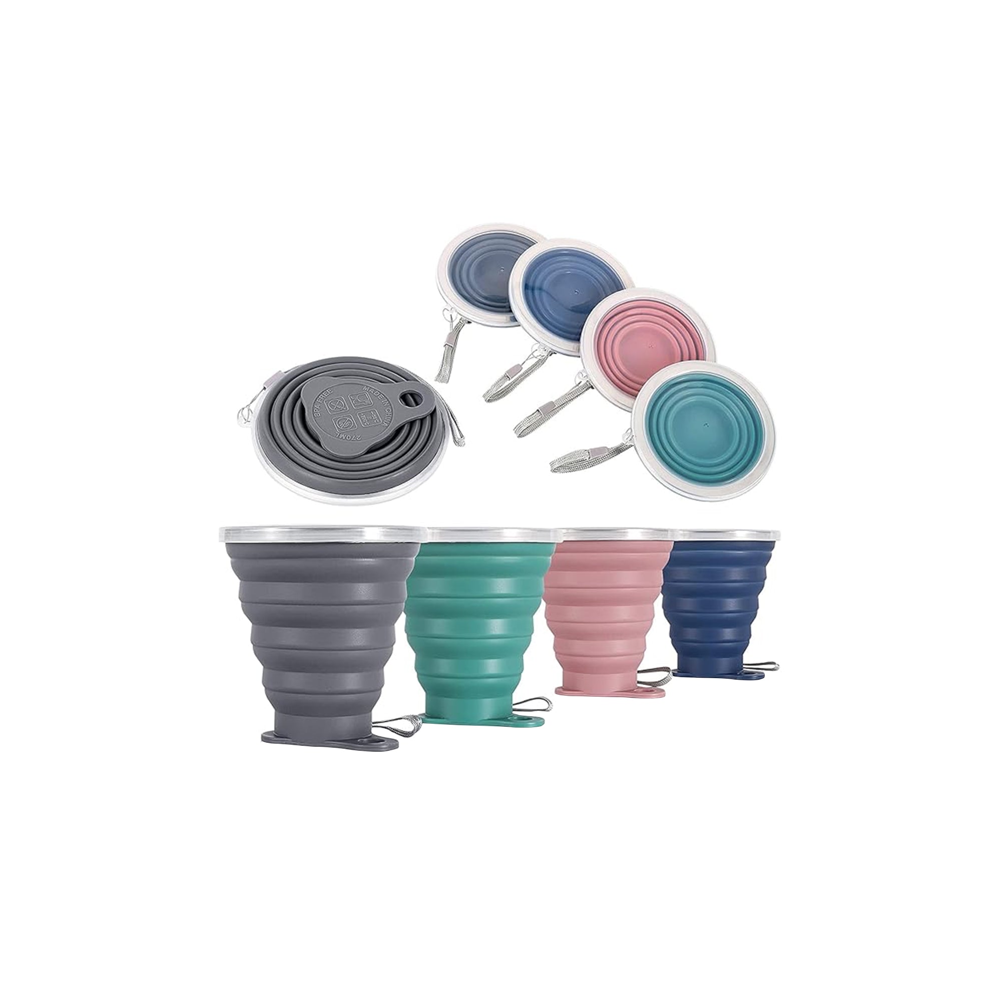 ME.FAN Silicone Collapsible Travel Cup 9.22oz Folding Camping Cup with Lid Portable Expandable Graduated Drinking Cup