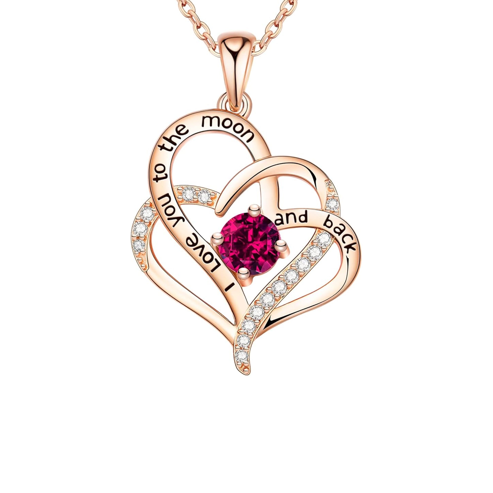 NEWNOVE I Love You Heart Necklaces for Women 925 Sterling Silver with Birthstone Zirconia,Christmas Anniversary Birthday Mothers Day Jewelry