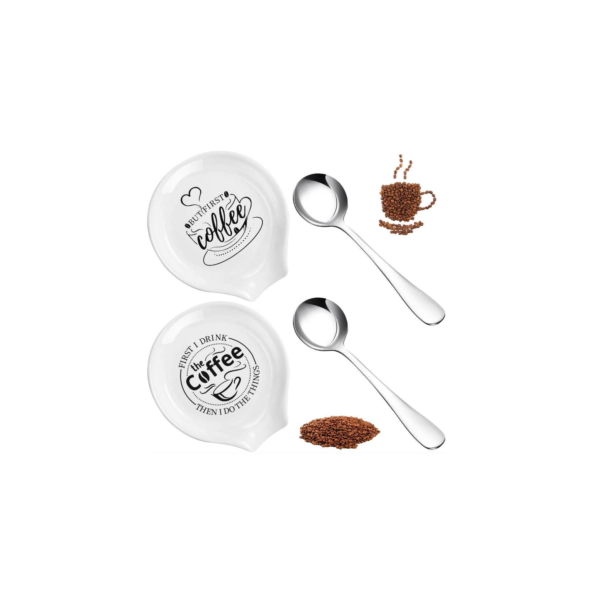 Gandeer 4-Piece Ceramic Coffee Spoon Rest Ÿ?? Funny Coffee Quote Holder for Coffee Station