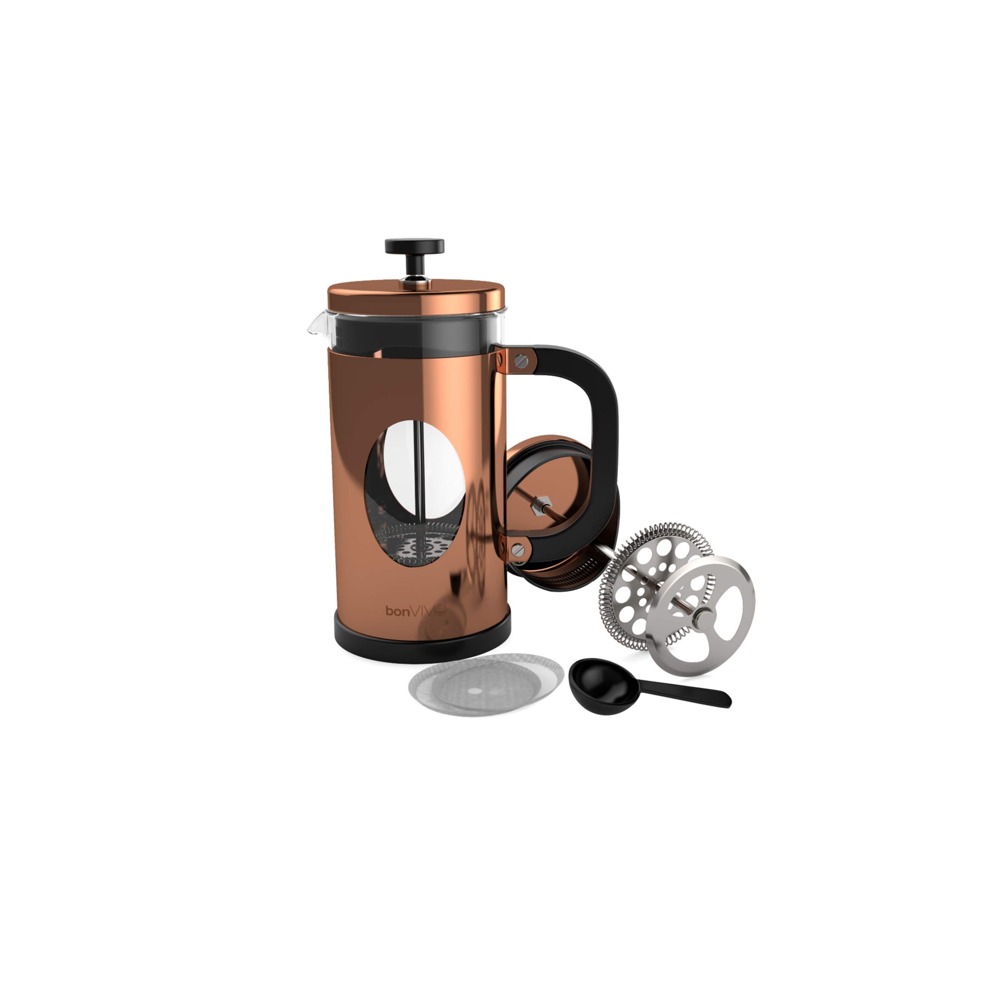 BonVivo GAZETARO Designer French Press Coffee Maker Ÿ?? Glass with Stainless Steel Frame & Filter
