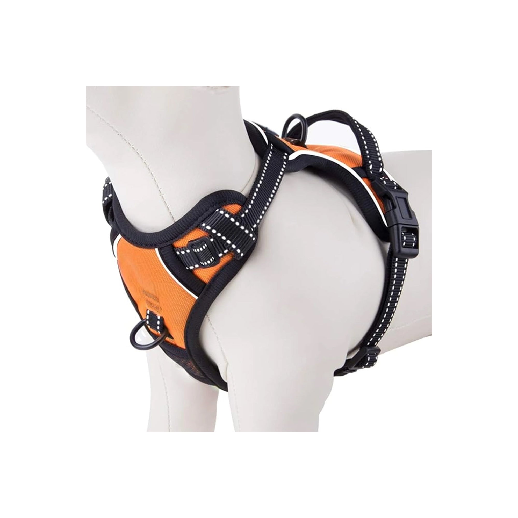 PHOEPET No Pull Dog Harness Medium Reflective Front Clip Puppy Vest with Handle,Adjustable 2 Metal Leash Attachment Hooks(M, Orange)