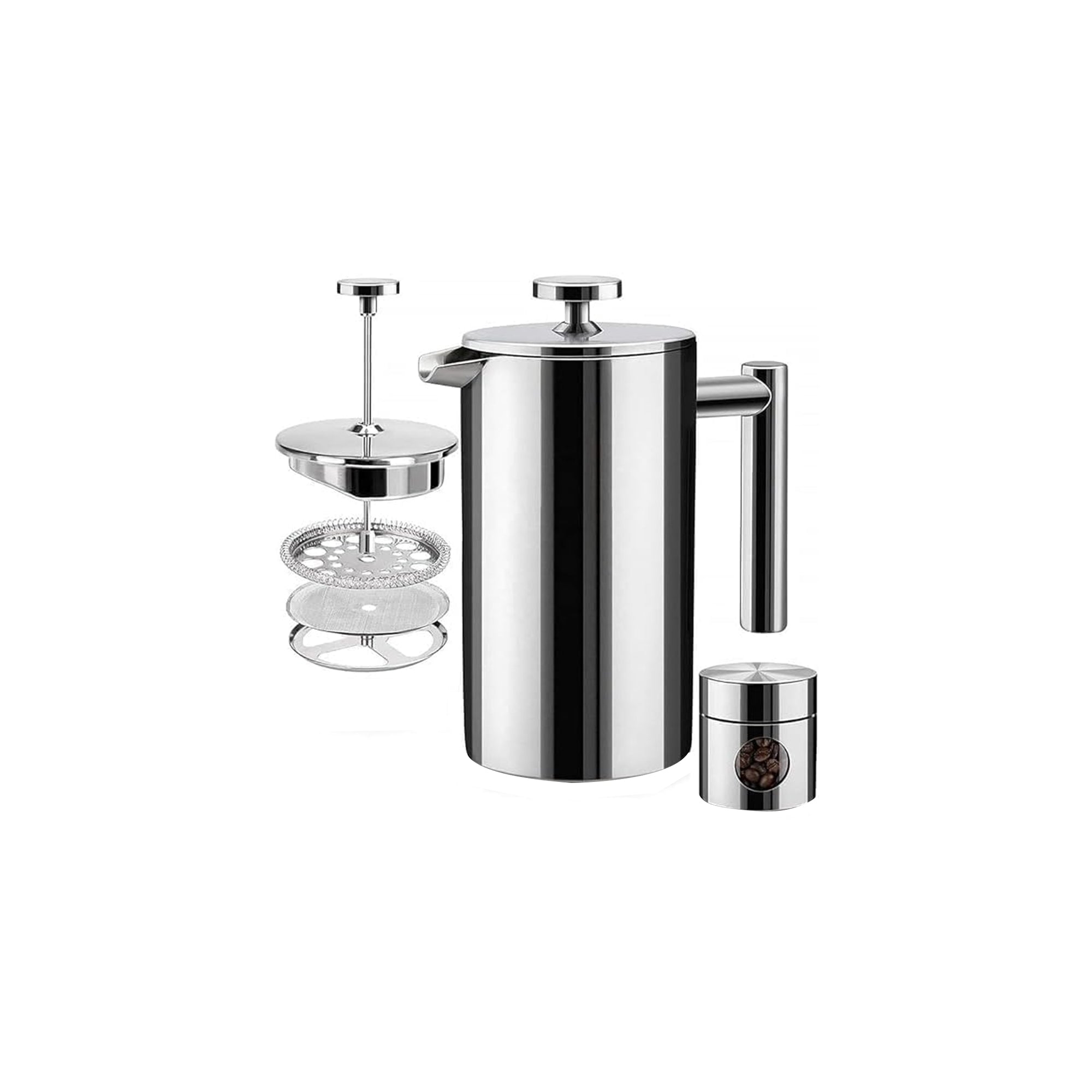 MeelioCafe Coffee Press French Press Ÿ?? 0.65L (3 Cups) Stainless Steel, Small Coffee Maker