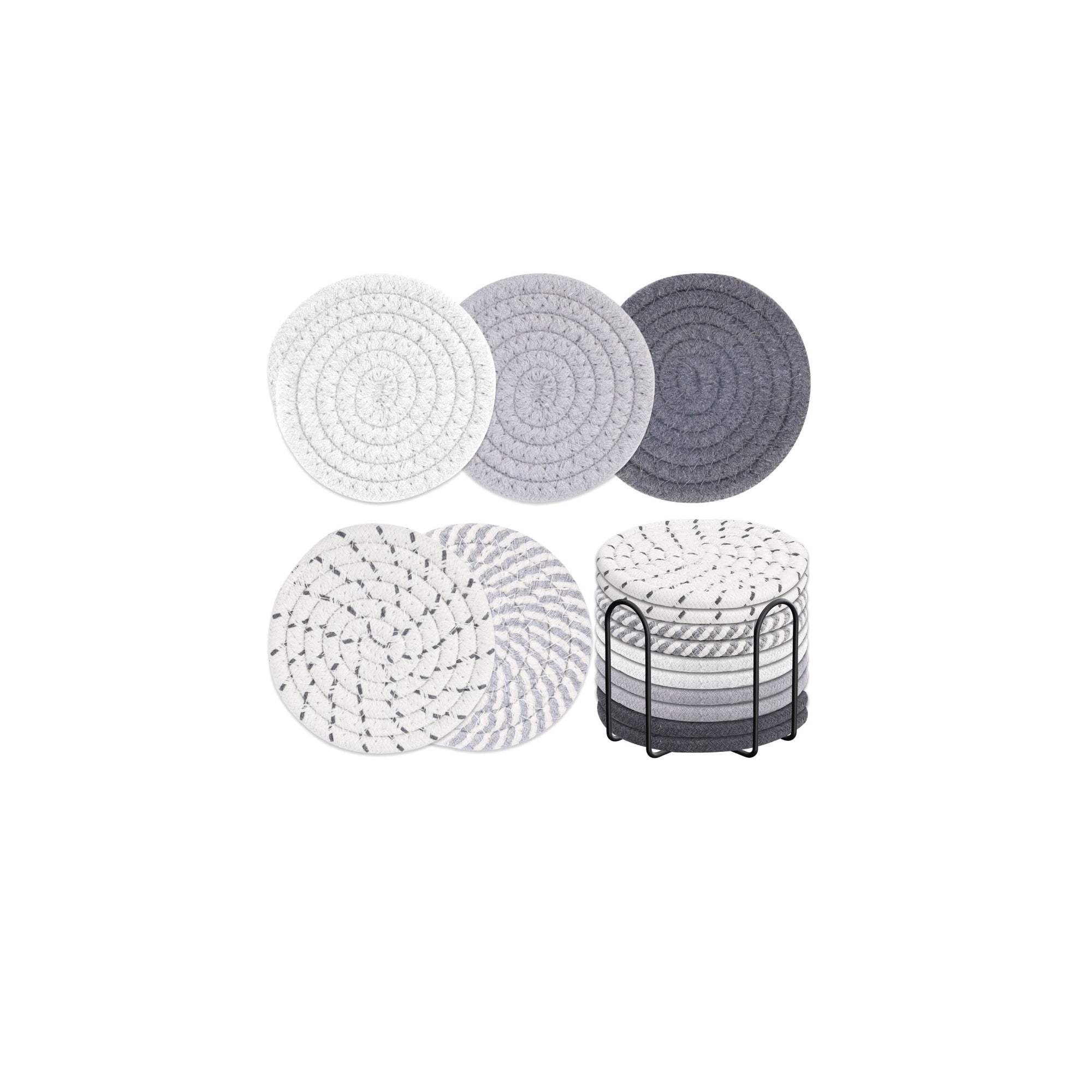 10-Piece Absorbent Woven Drink Coasters Set Ÿ?? 5 Colors with Holder for Coffee & Wooden Tables