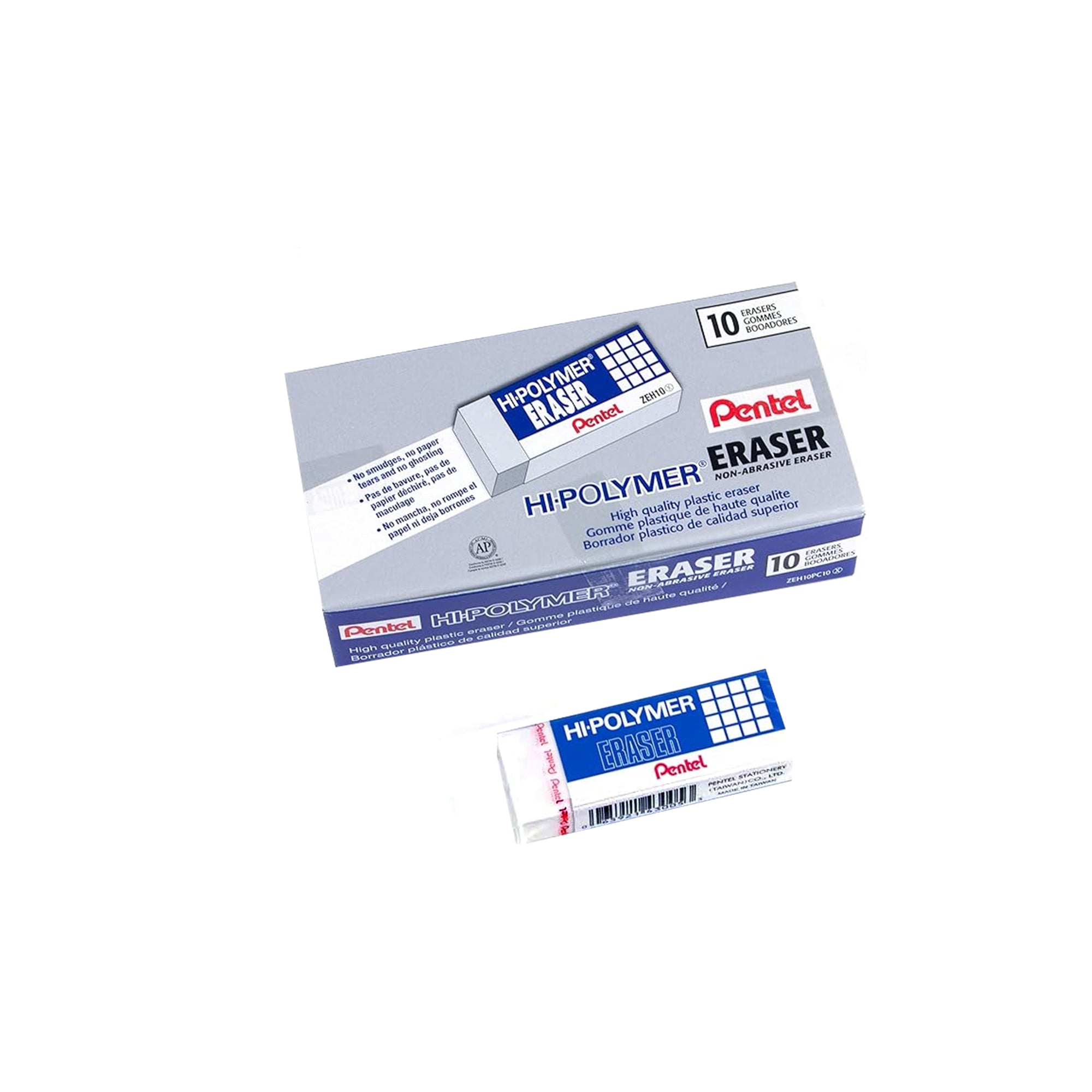 Pentel Hi-Polymer Eraser Pack | White Large Block (10 Count)