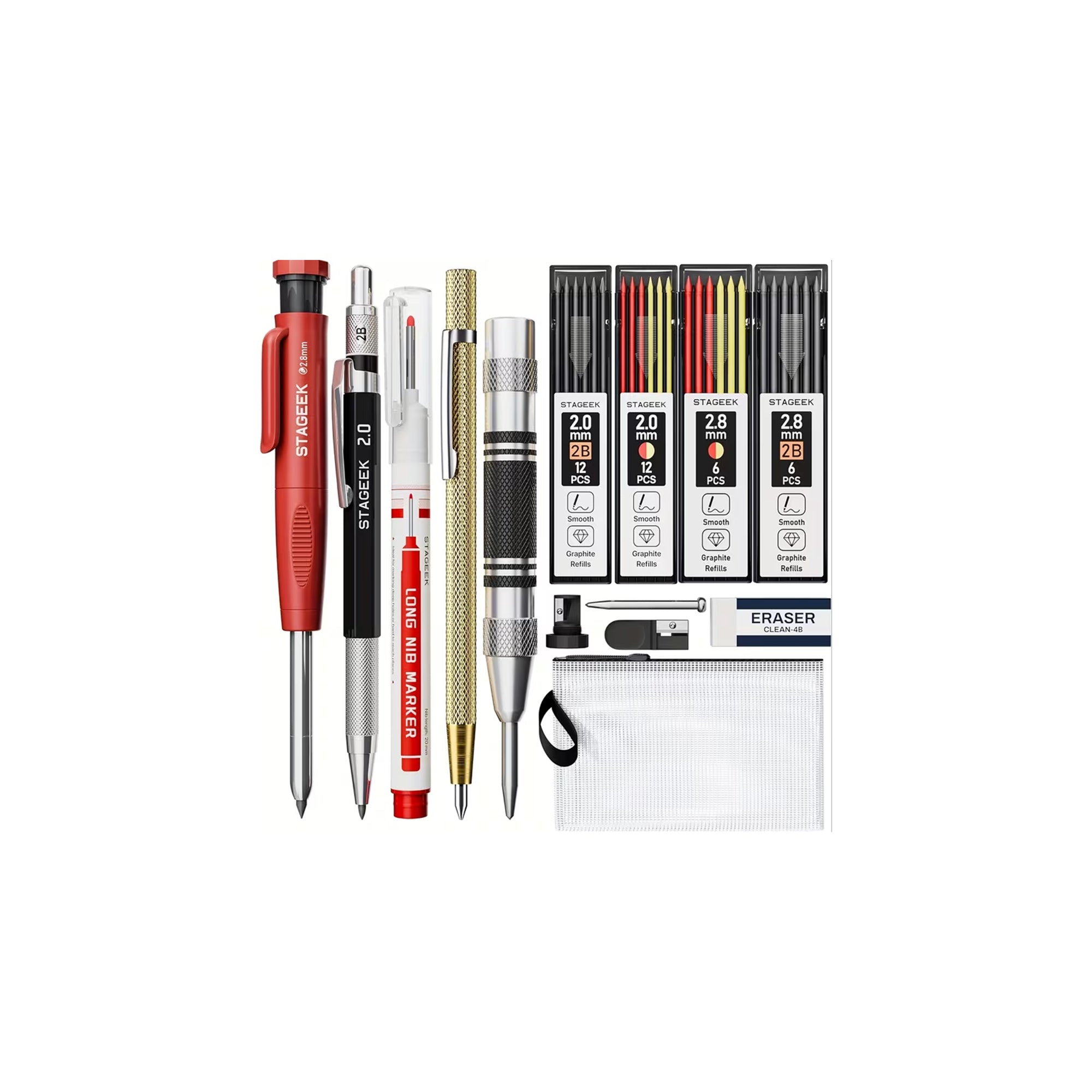 Nicpro Carpenter Pencil Set Ÿ?? Mechanical Pencils with Sharpener & 26 Refills, Heavy Duty