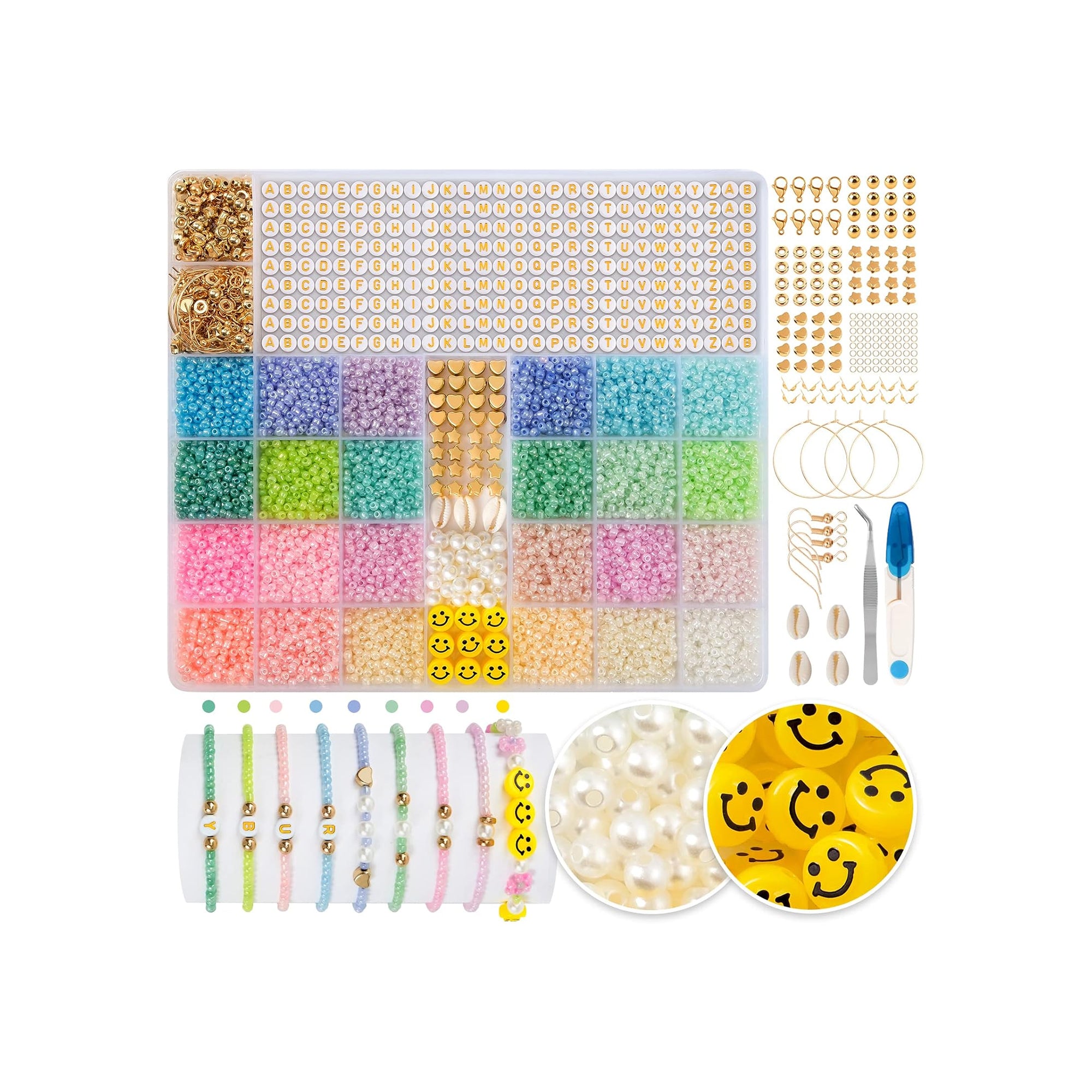 RUBY 12,000-Piece Glass Beads Set Ÿ?? 3mm, 24 Colors with Smiley & Letter Beads for Jewelry Making