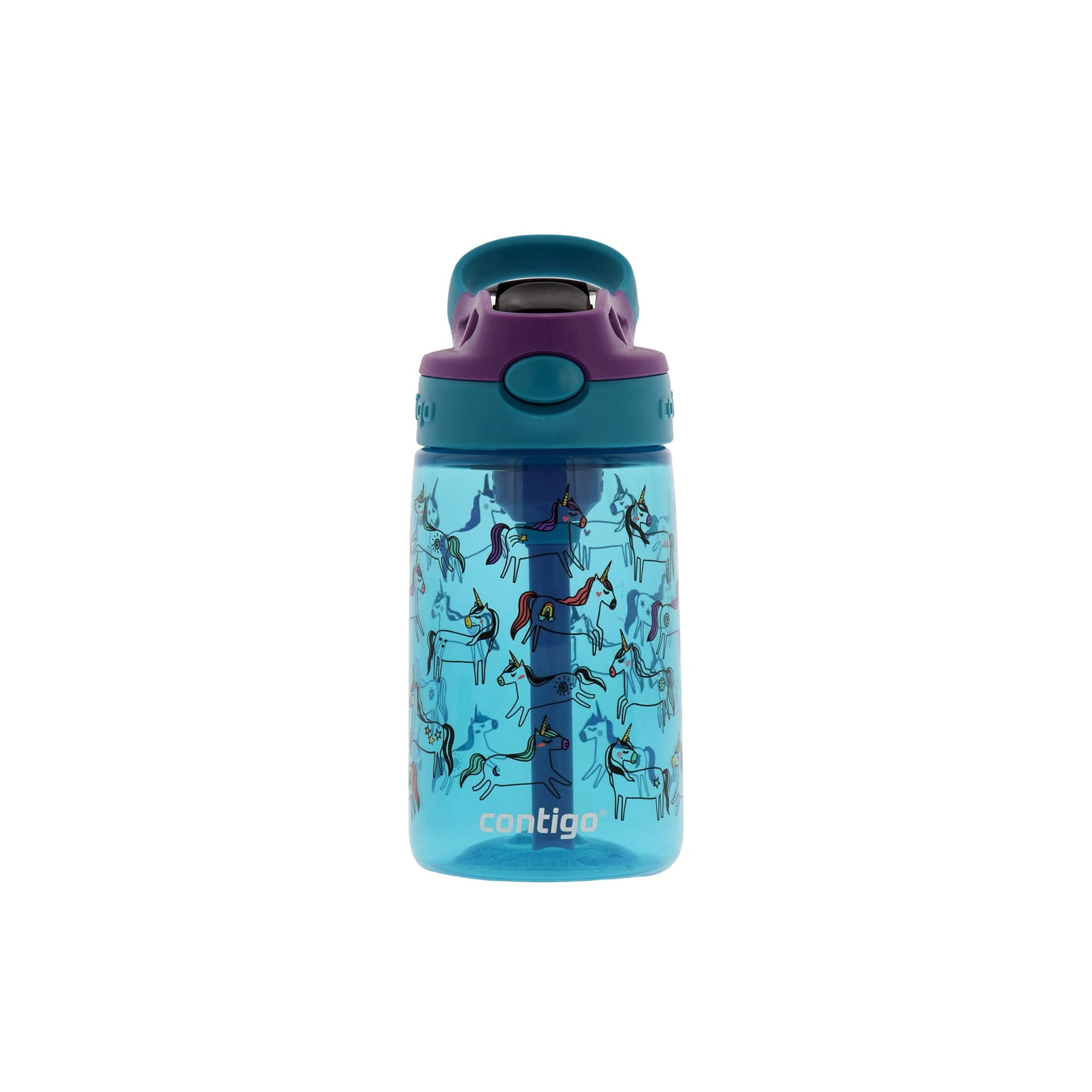 Contigo Aubrey Kids Cleanable Water Bottle 14oz Unicorns Silicone Straw Spill Proof Lid Dishwasher Safe