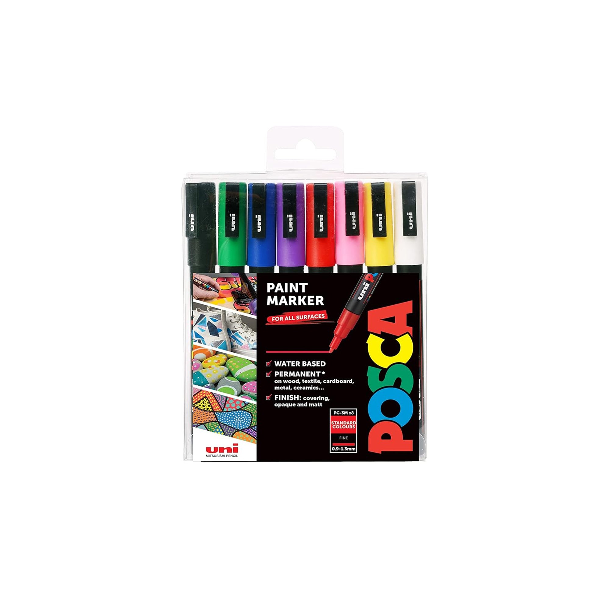 POSCA PC-3M Water-Based Paint Marker Pens Ÿ?? Fine Tip, Set of 8 Vibrant Colours