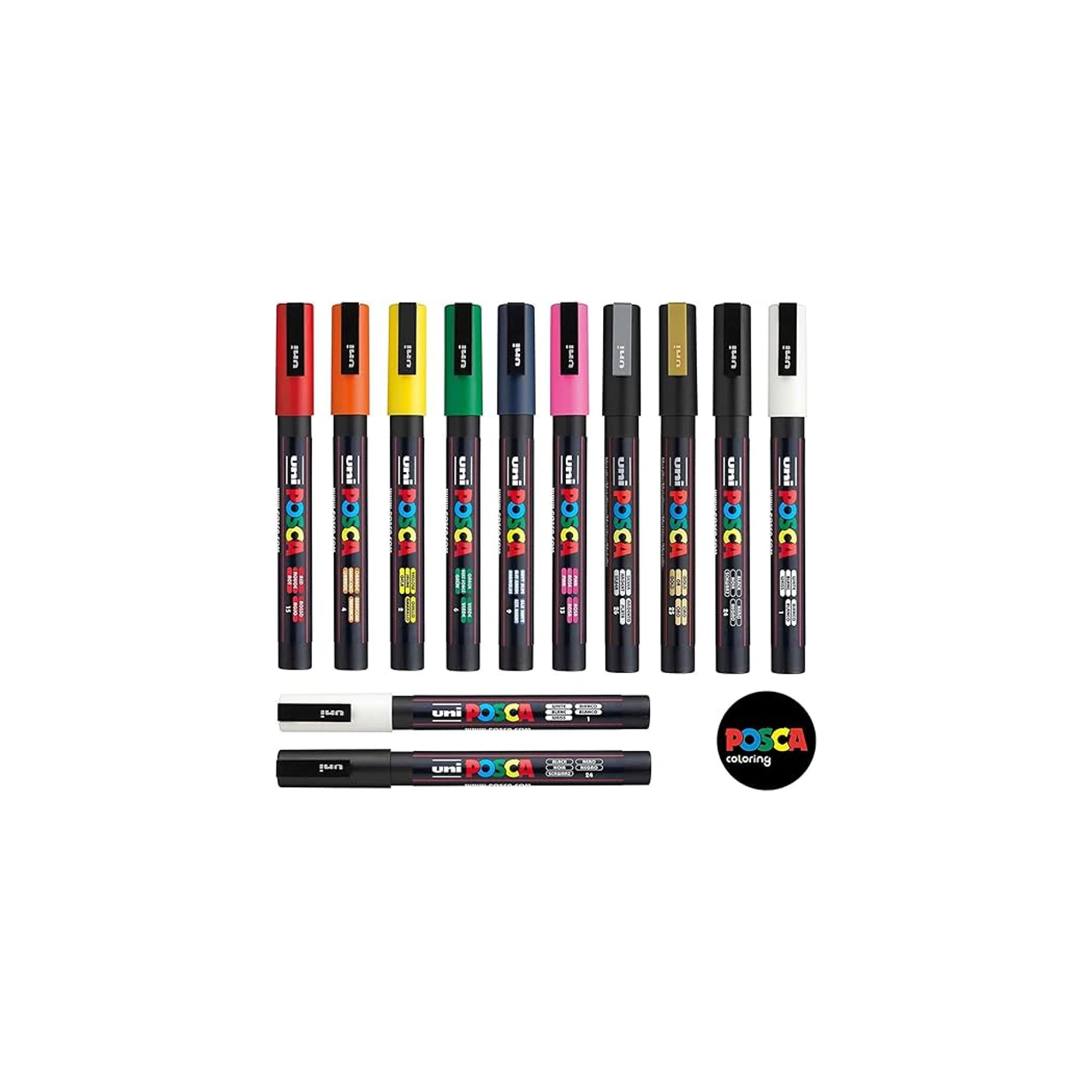 POSCA PC-3M Paint Pen Set Ÿ?? Professional 12 Colours with Extra Black & White