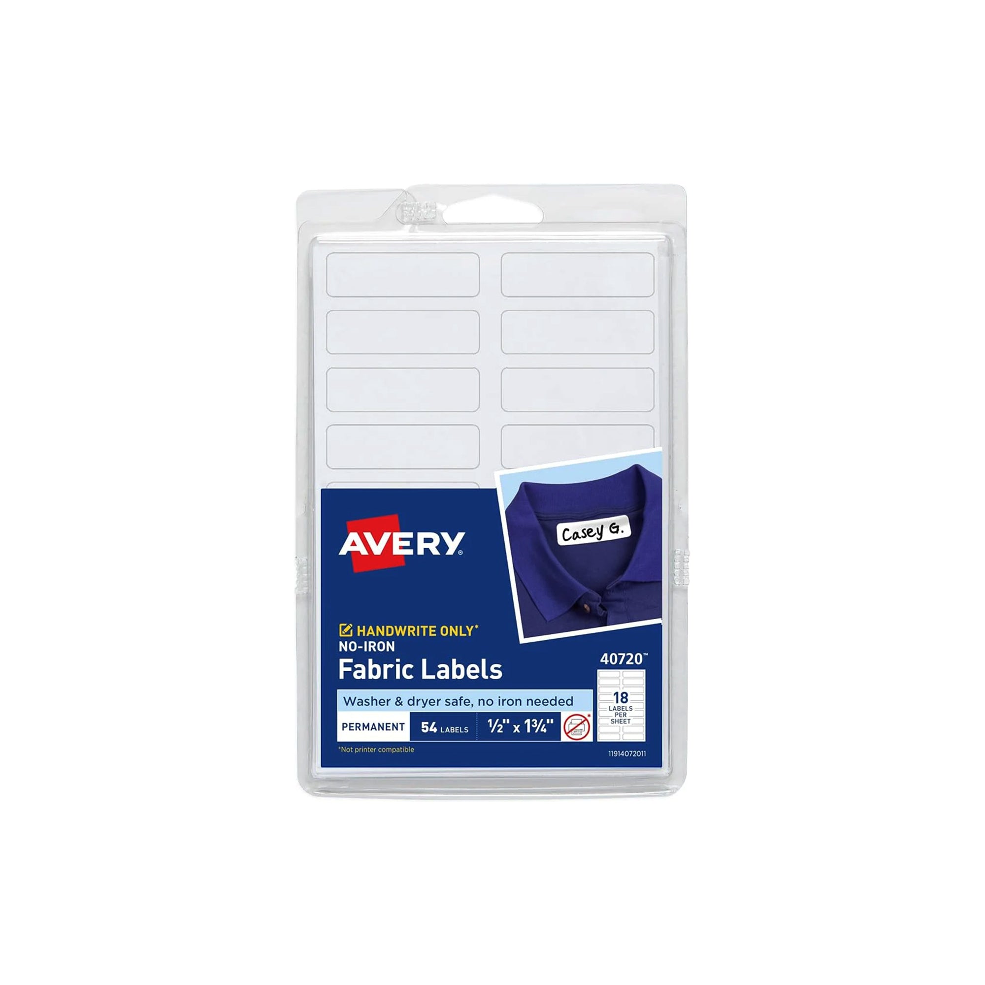Avery No-Iron Fabric Labels Ÿ?? Washer & Dryer Safe, Handwrite, 54 Pack (40720)
