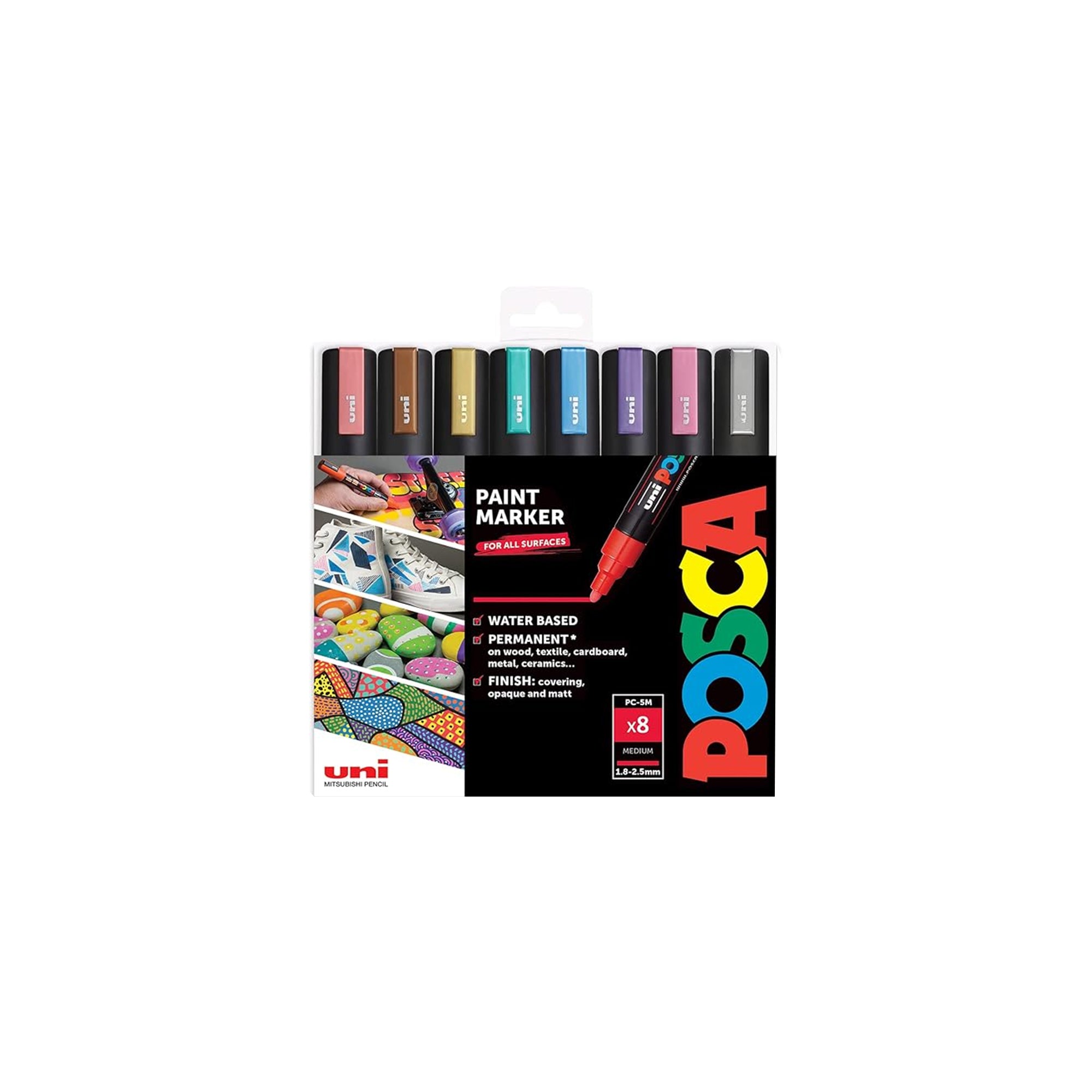 POSCA PC-5M Metallic Paint Marker Set Ÿ?? 8 Colours in Gift Box