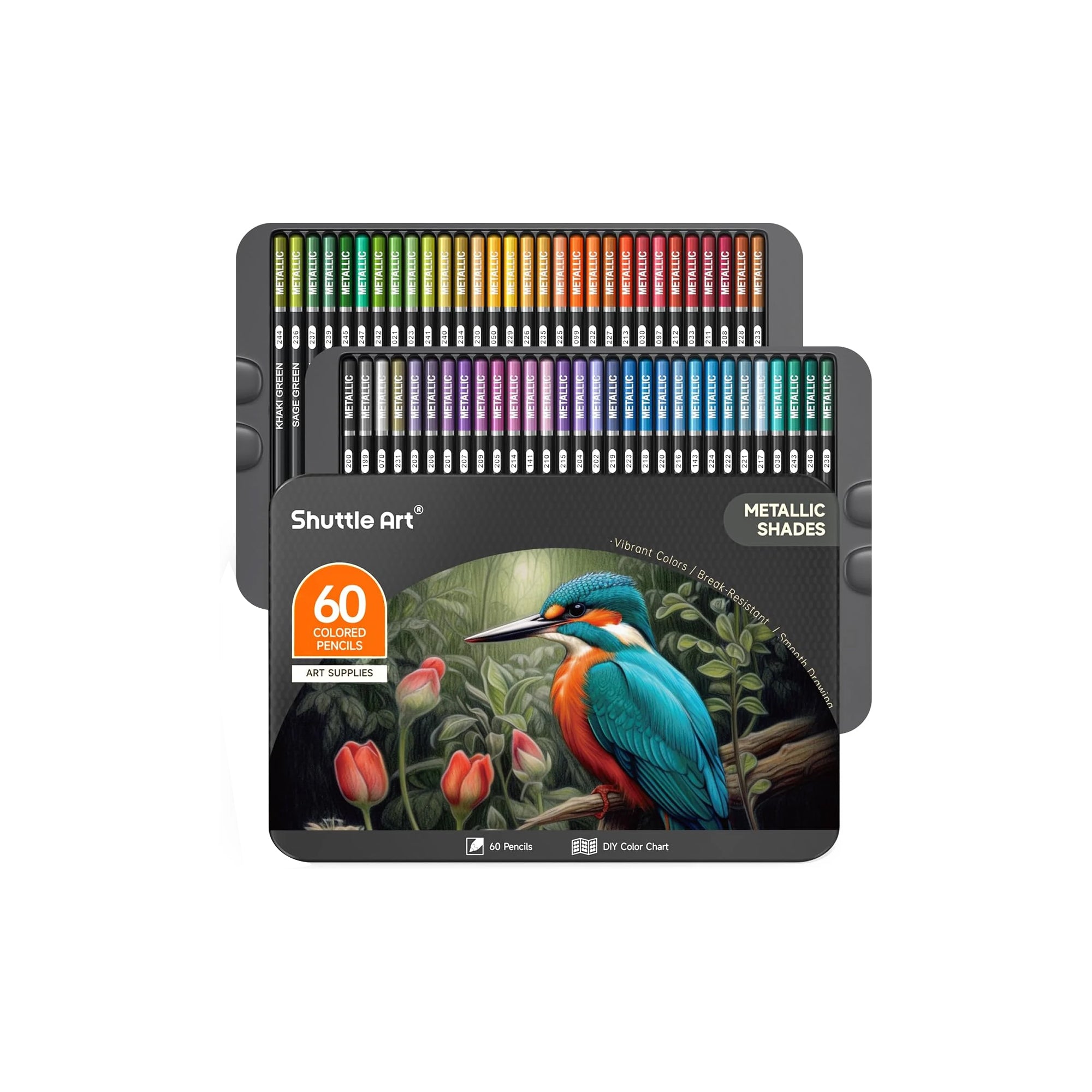 Shuttle Art Metallic Colouring Pencils Set Ÿ?? 60 Glitter Pencils for Adults & Beginners