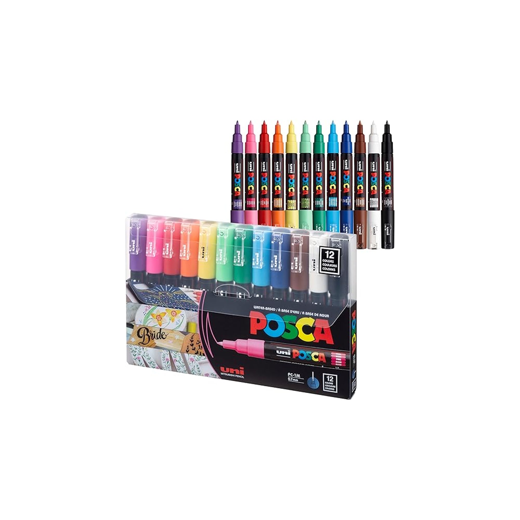 POSCA Uni-POSCA PC-1M Paint Marker Pen Ÿ?? Extra Fine Point, Set of 12 (PC-1M12C)