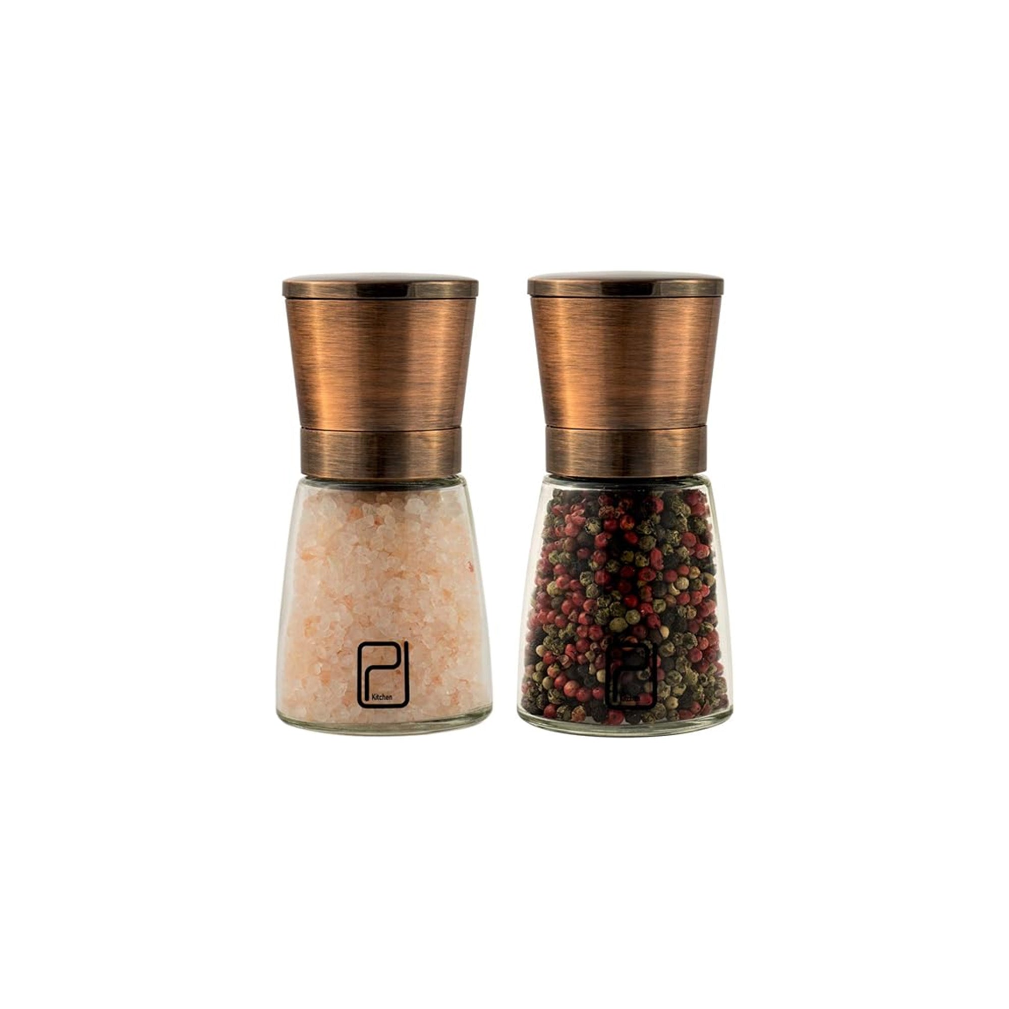 Premium Copper Salt & Pepper Mill Set Ÿ?? Stainless Steel Grinders with Stand, Magnetic Lids & Adjustable Ceramic Grinders