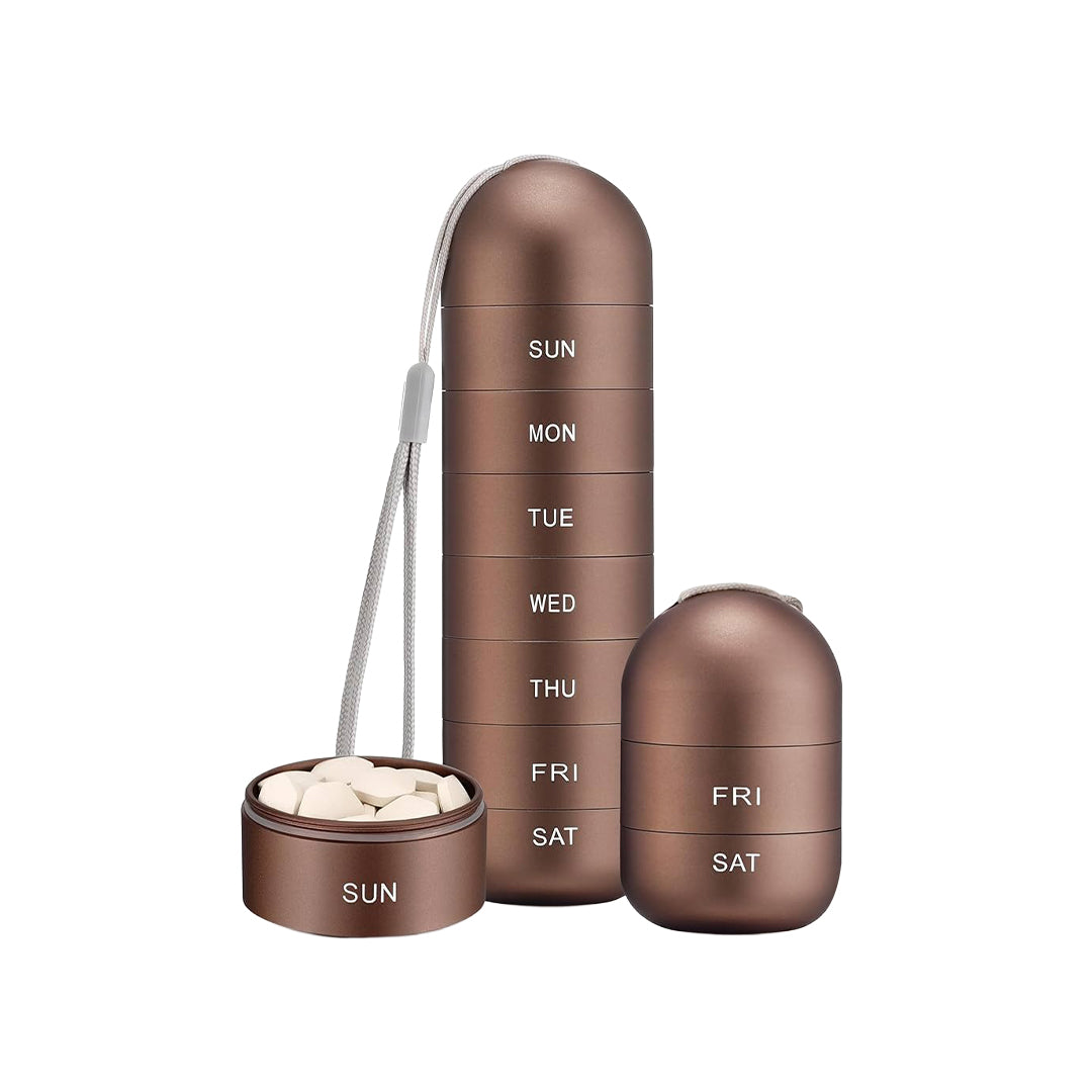 Zannaki Metal Weekly Pill Organizer Moisture Proof Stackable Aluminum Alloy Waterproof 7 Day Pill Box