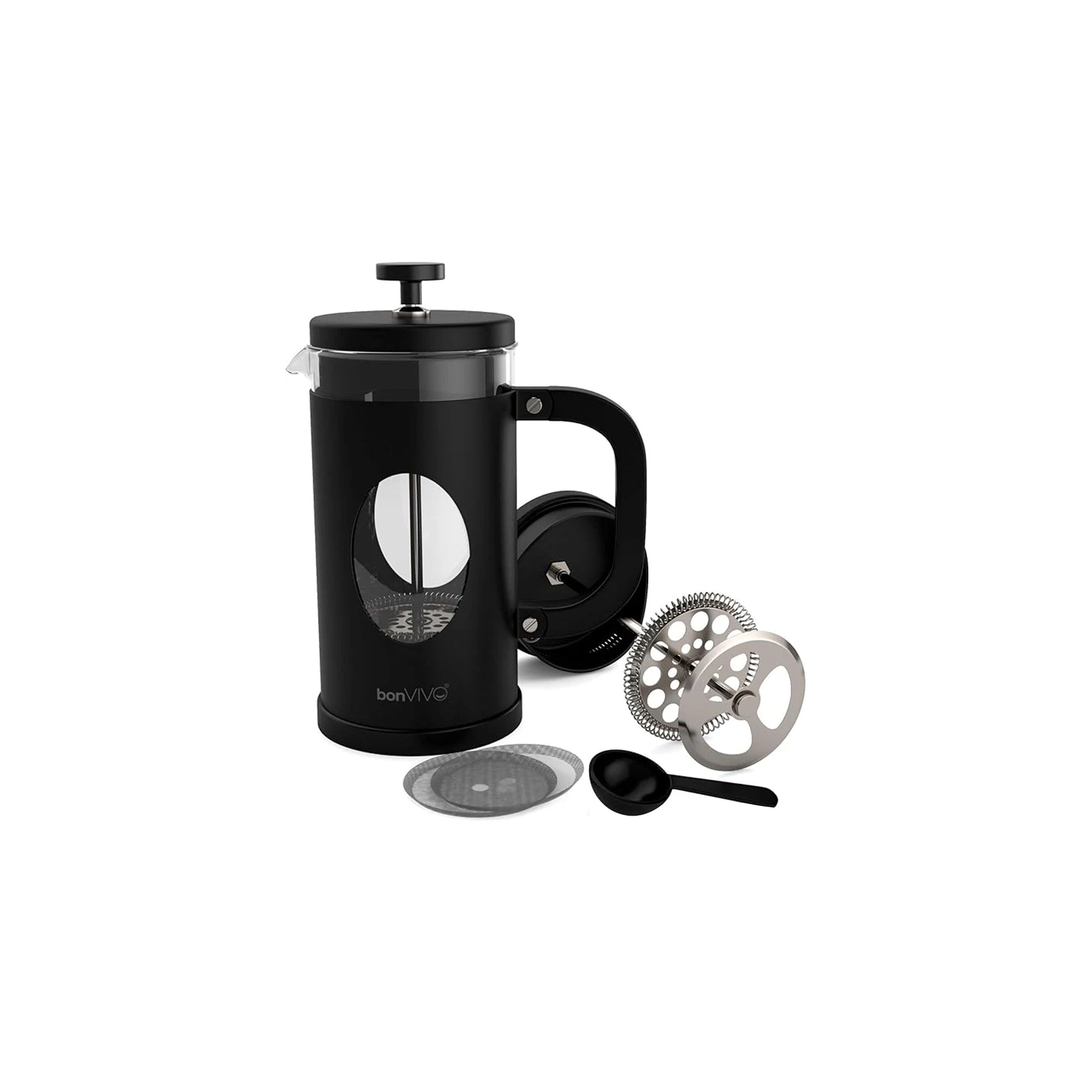 BonVivo GAZETARO Designer French Press Ÿ?? Glass Coffee Pot with Stainless Steel Frame & Filter