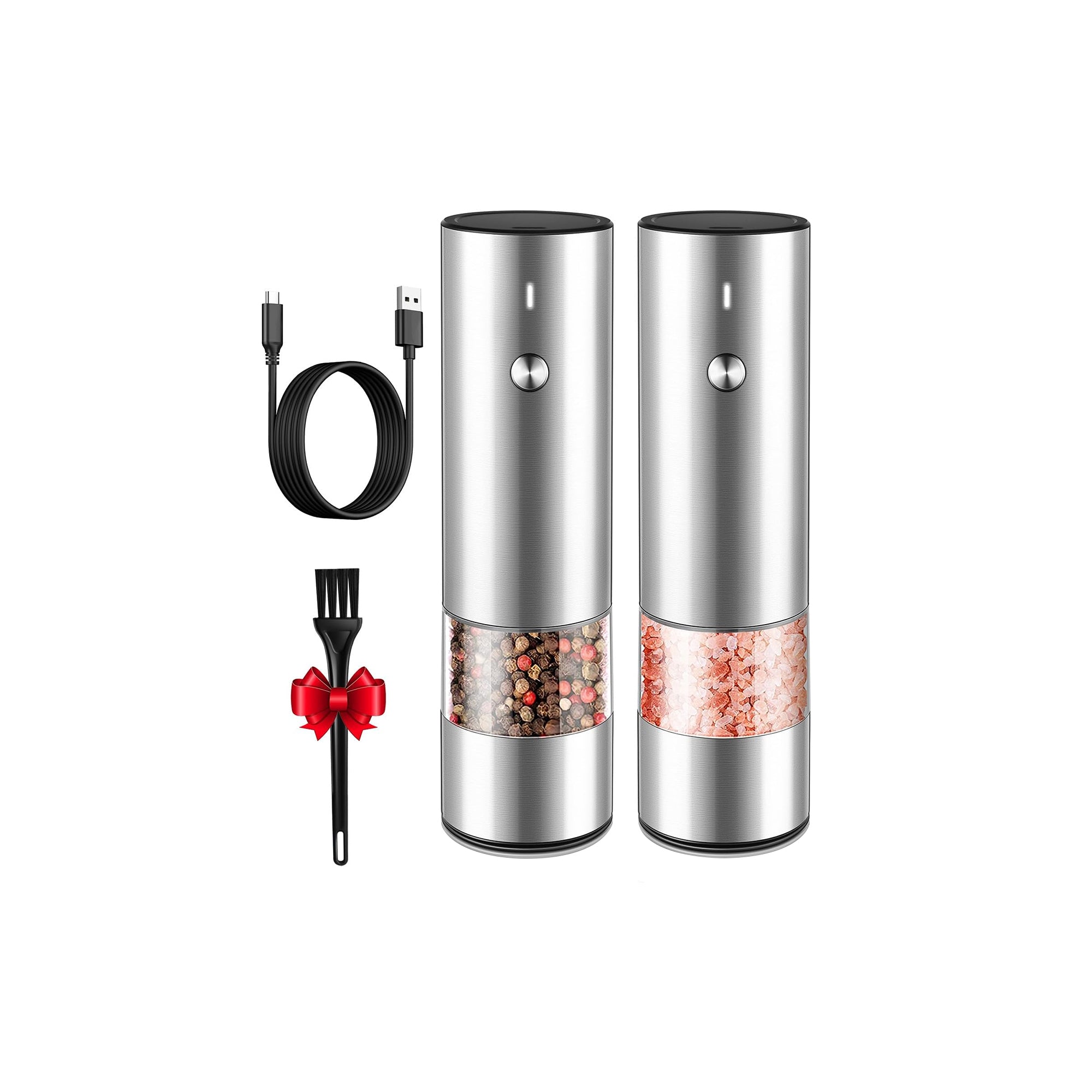 Electric Salt & Pepper Grinder Set Ÿ?? USB Rechargeable, Automatic Mills for Black Peppercorn & Sea Salt
