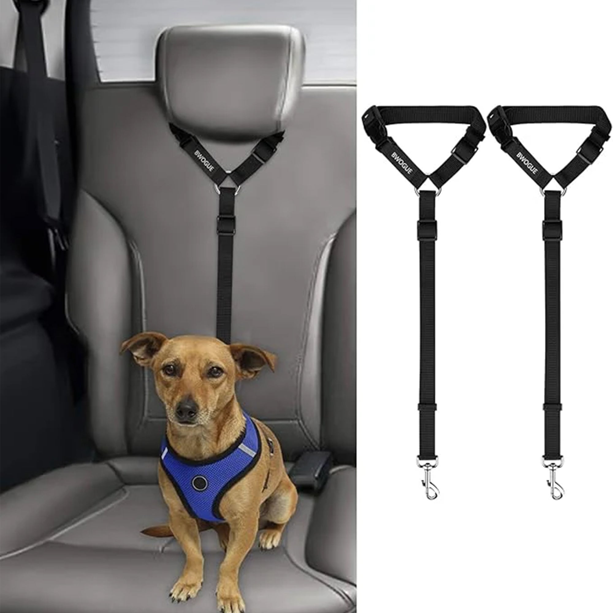 BWOGUE 2-Pack Dog & Cat Safety Seat Belt Straps Ÿ?? Adjustable Nylon Headrest Restraints