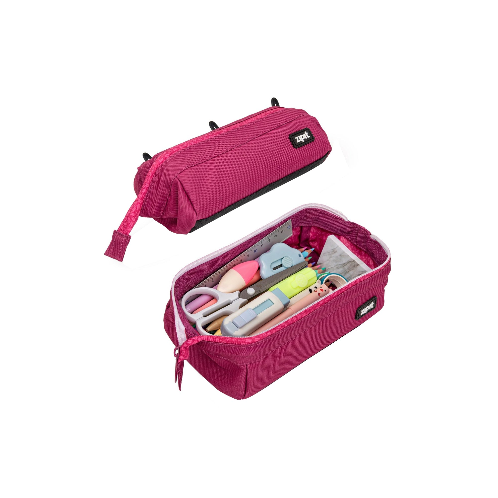 ZIPIT Lenny Pencil Case – Pink Large School, Office & Cosmetic Bag with Wide Opening