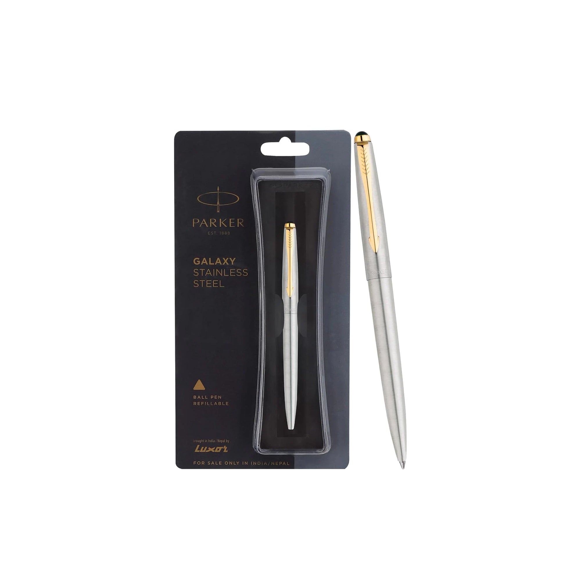 Parker Galaxy Ball Pen – Stainless Steel with Gold Trim