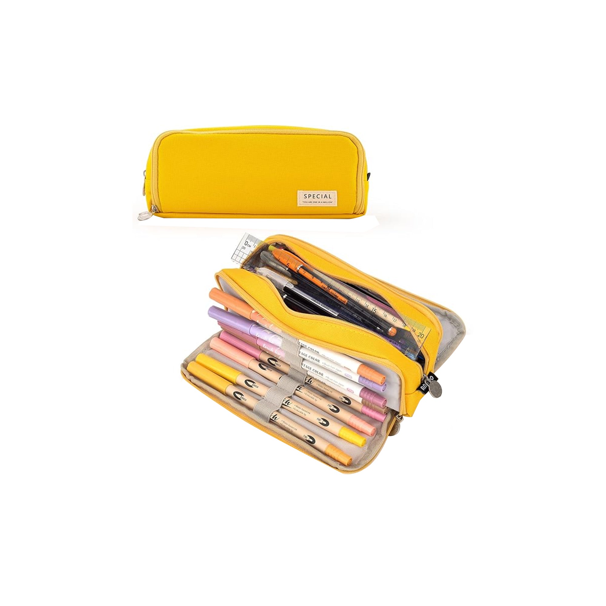 TOYESS Girls and Boys Big Capacity Pencil Case, Yellow