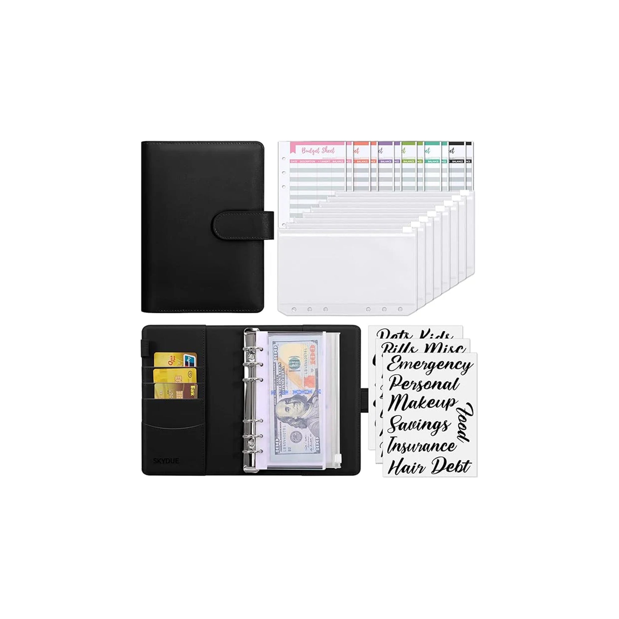 SKYDUE Budget Binder with Cash Envelopes & Expense Budget Sheets,Money Organizer for Cash,Budget Planner with 8 Pcs Cash Envelopes for Budge