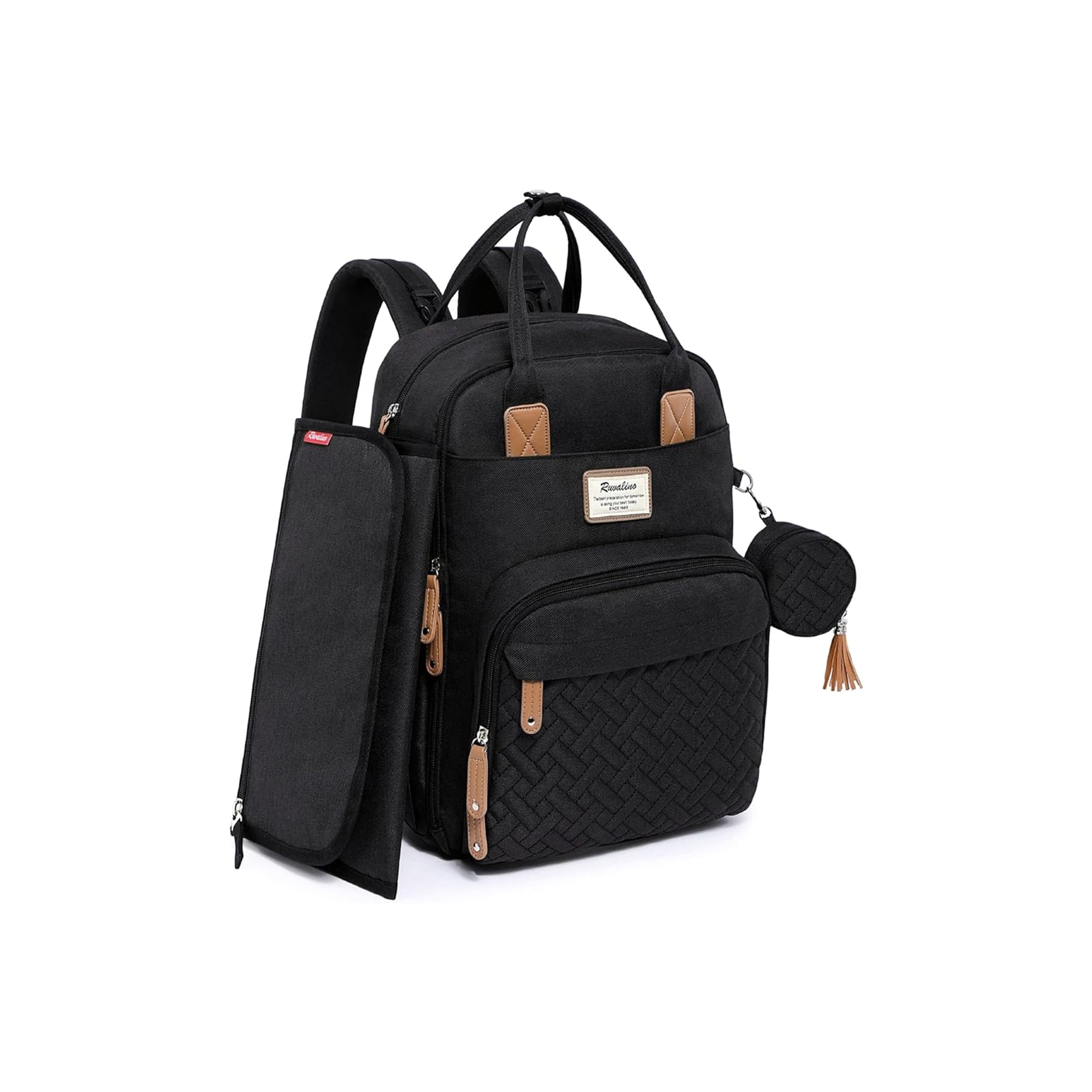 RUVALINO Baby Changing Backpack 45 cm with Portable Changing Mat Dummy Holder and Pram Straps