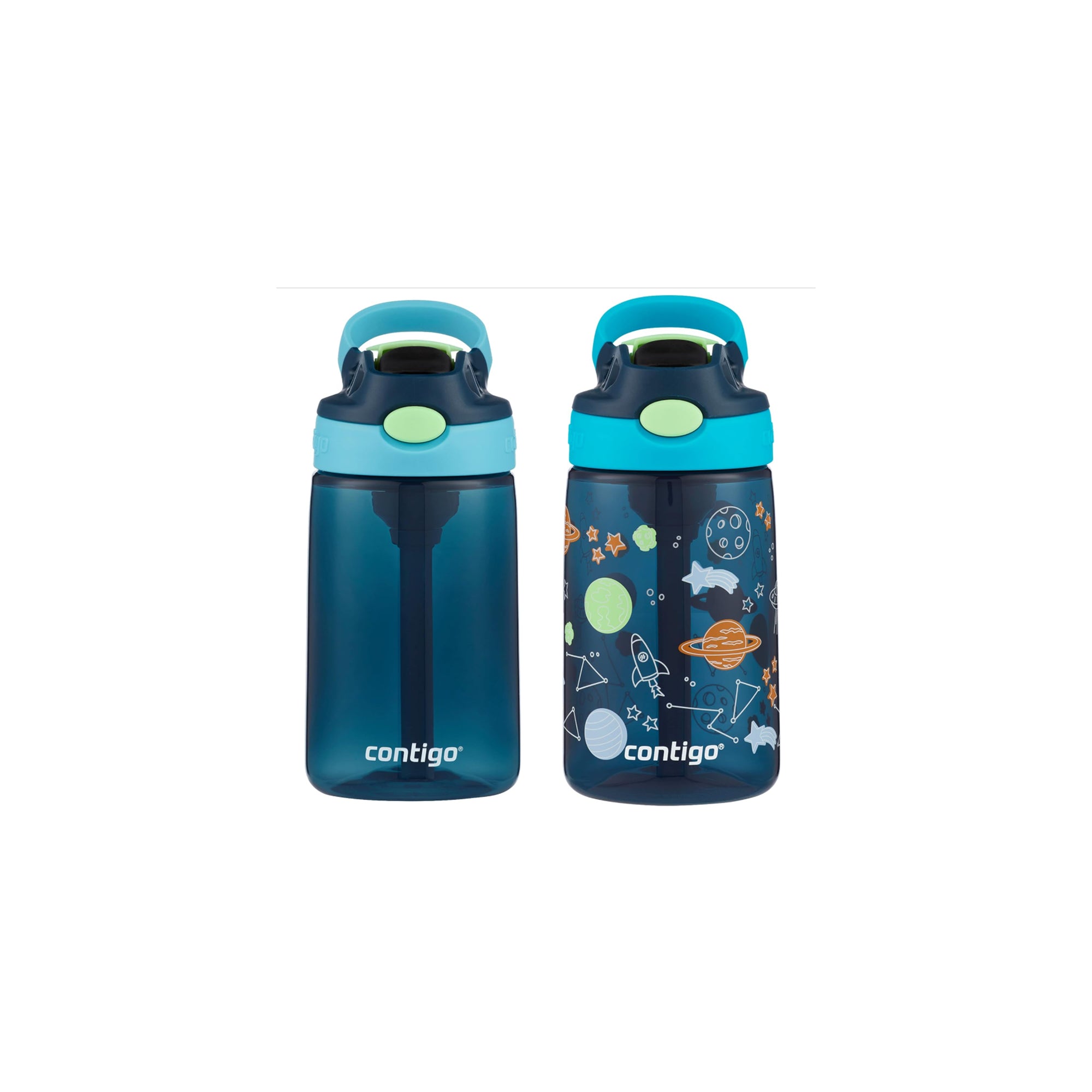 Contigo Kids Water Bottle with Redesigned AUTOSPOUT Straw, 14oz, 2-Pack, Blueberry & Blue Raspberry