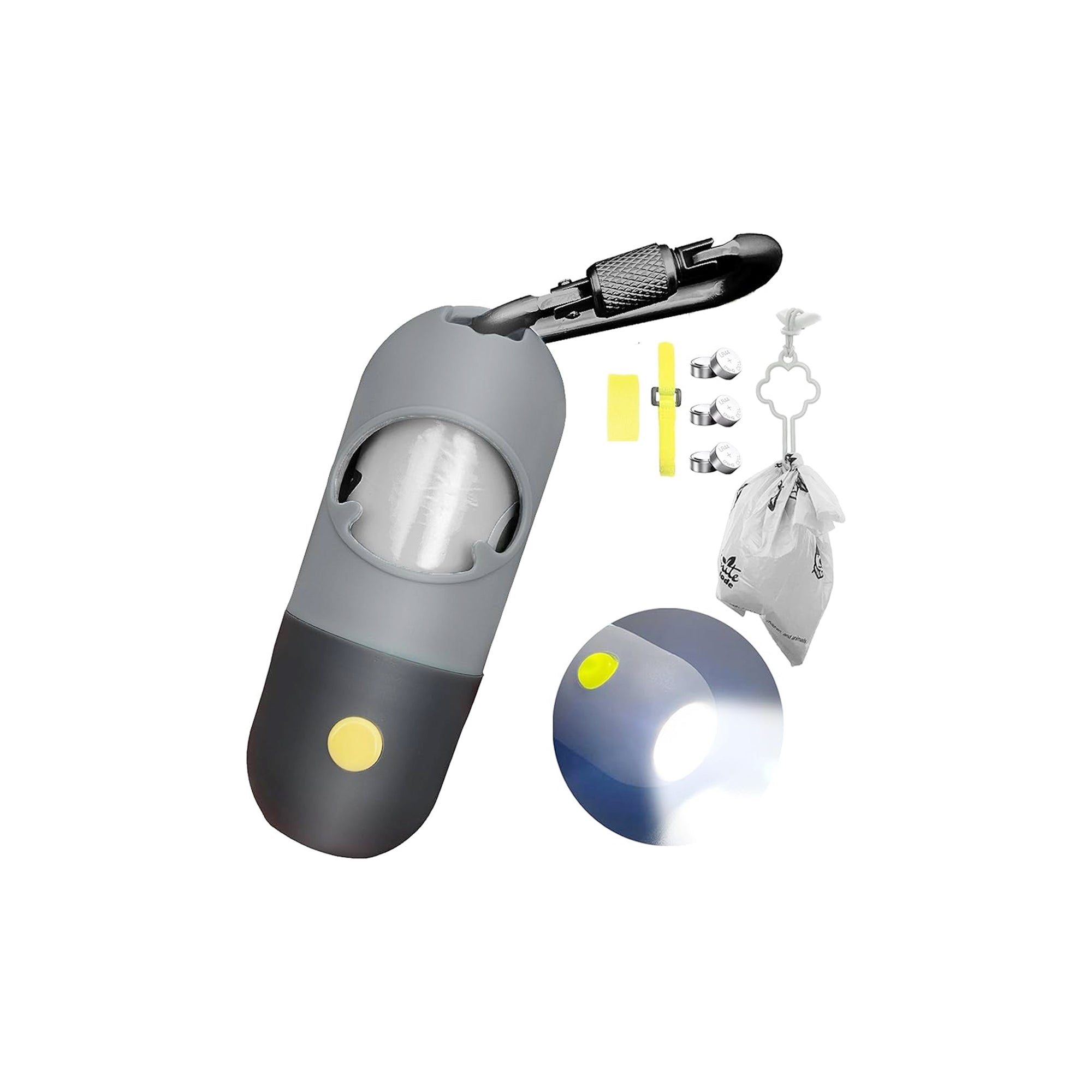 Dog Poop Bag Dispenser with LED Flashlight & Metal Clip Ÿ?? Black