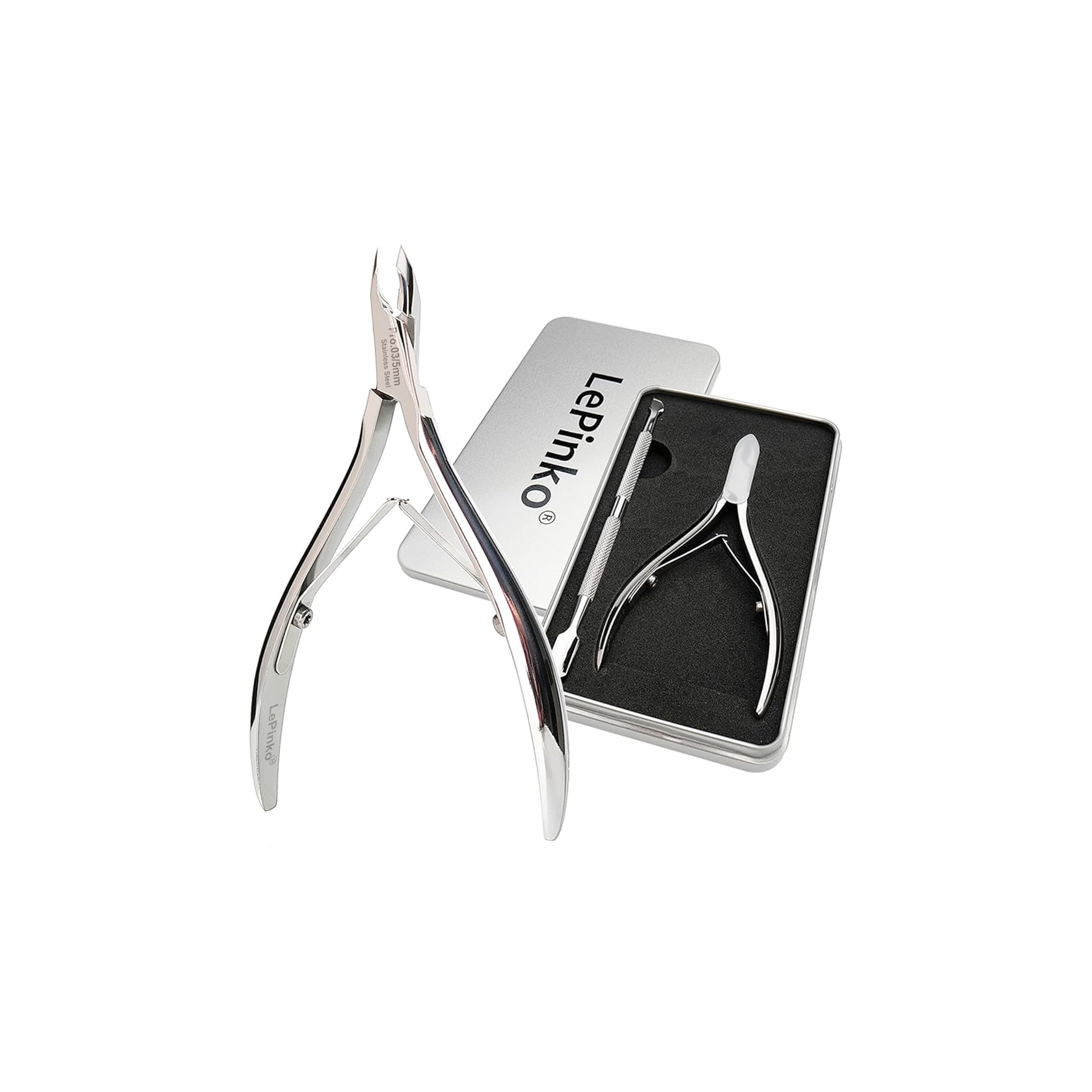 LePinko Cuticle Trimmer with Cuticle Pusher Sharp Cuticle Cutter Clippers Salon Quality Manicure Tool