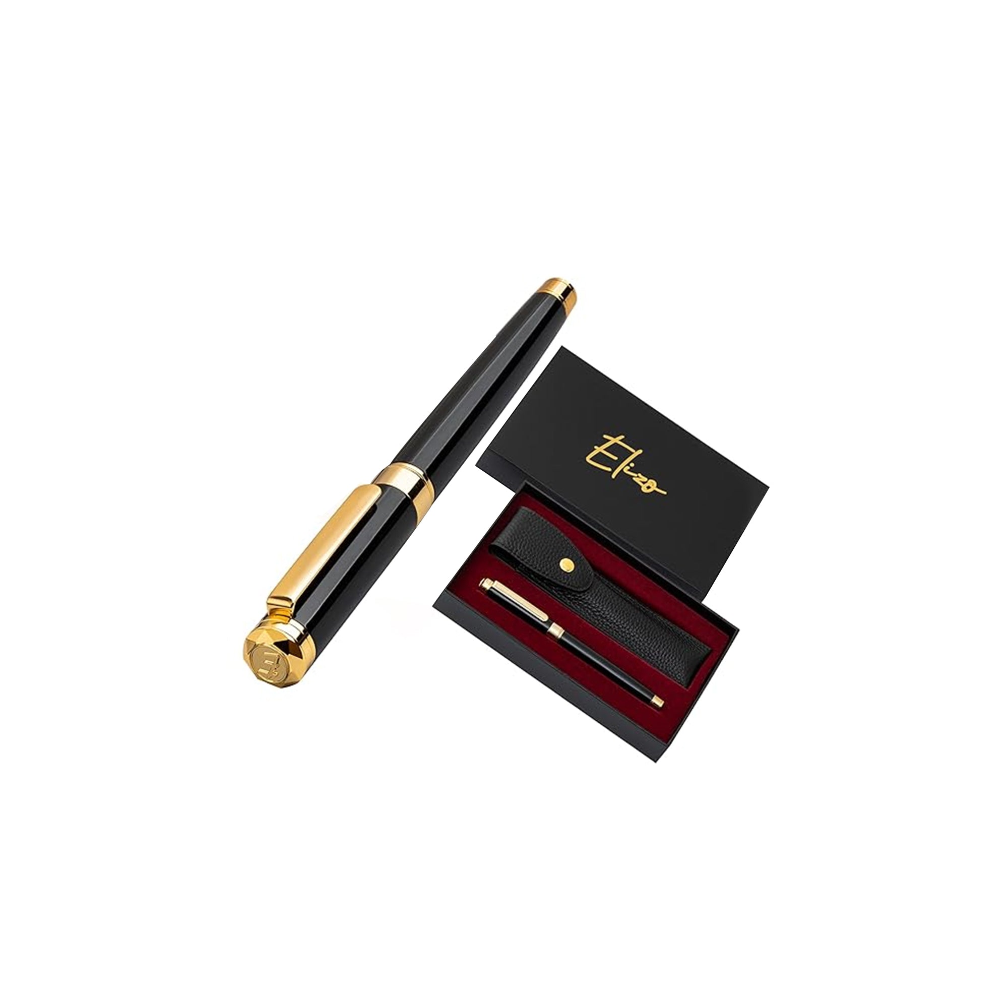 Elizo Luxury Rollerball Pen Gift Set | 24K Gold Plated & Leather Case