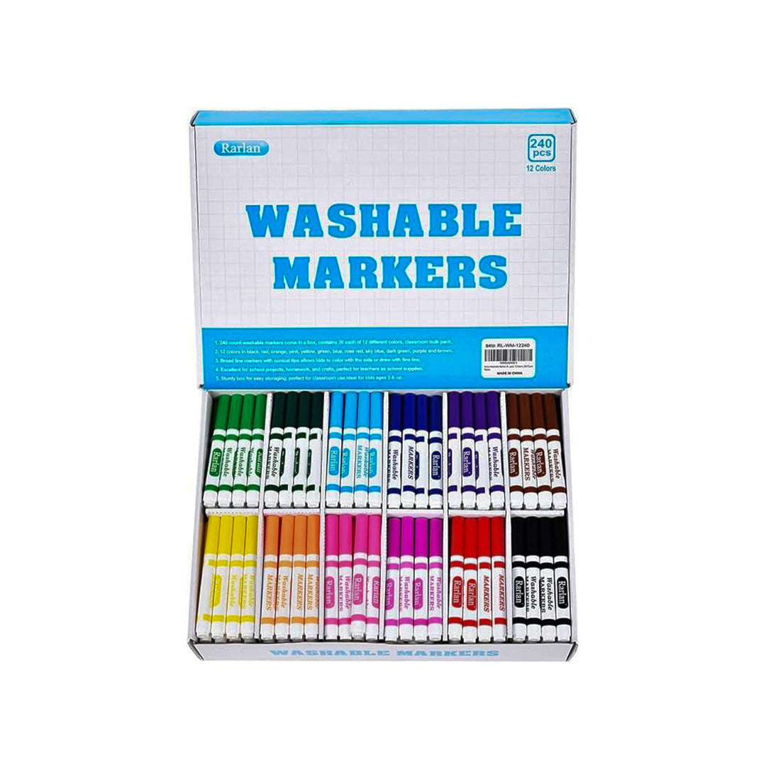 Rarlan Washable Markers Bulk 240 Count Classpack 12 Colors Markers for Kids School Art Supplies