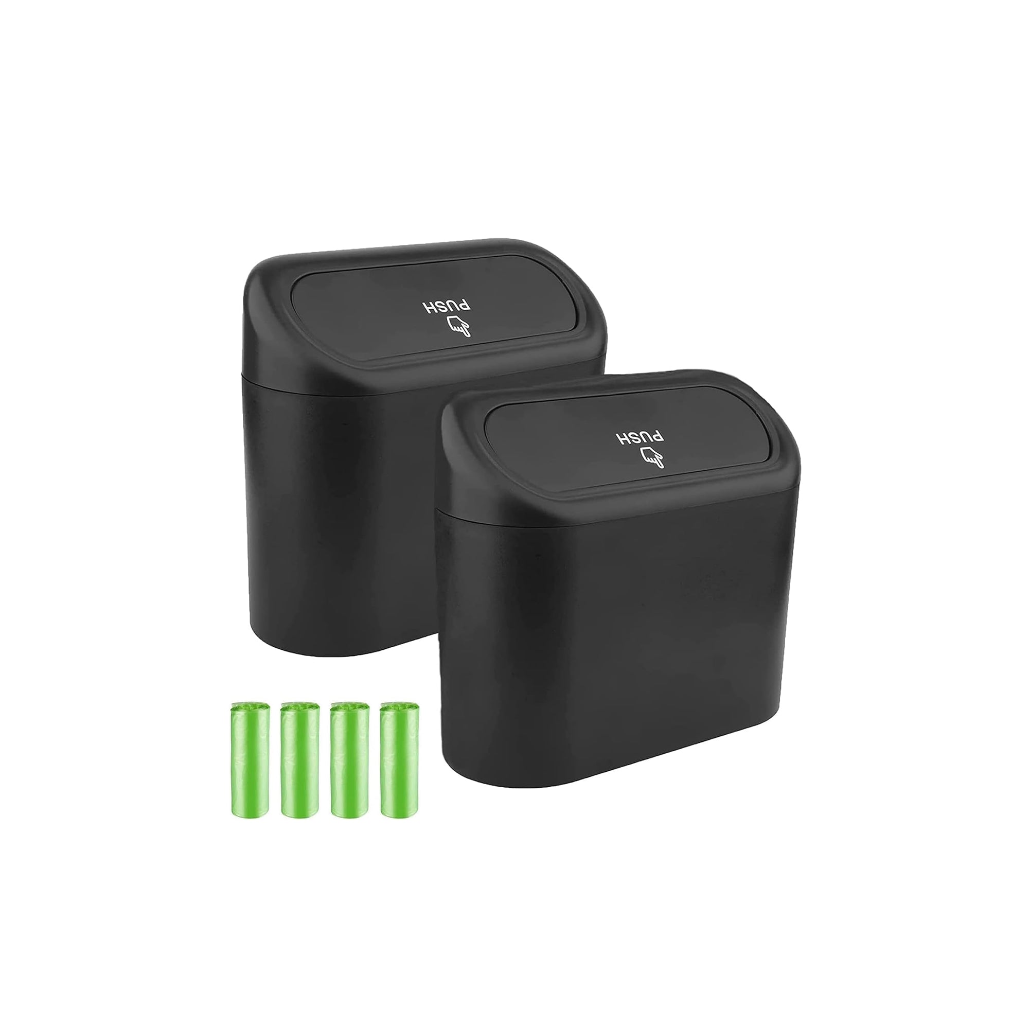 TOFFCAEA Car Rubbish Bins with Lids Ÿ?? Pack of 2 + 80 Liners (Black)
