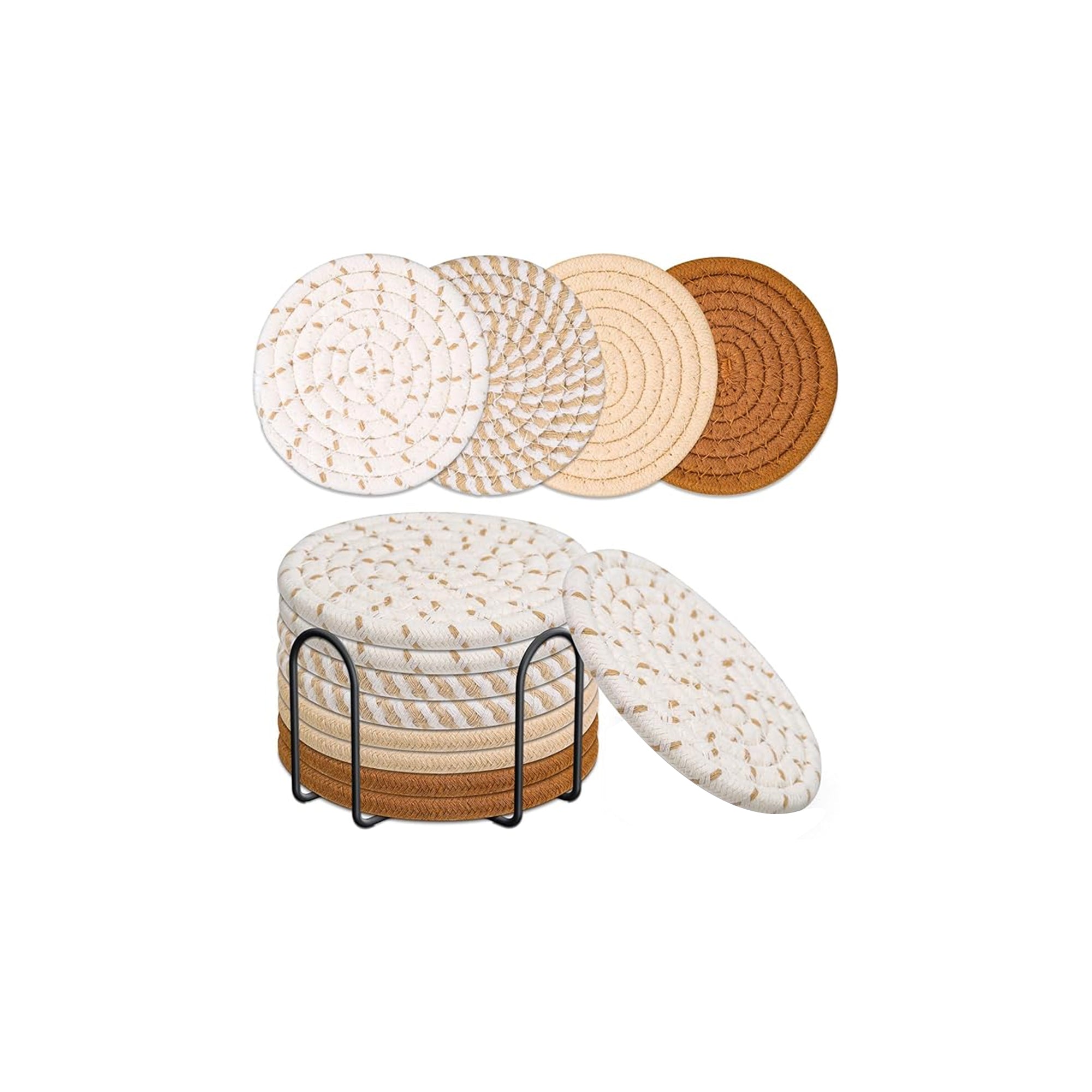Mckanti Drink Coasters Set with Holder – 8 Pcs Absorbent Cotton Woven Coasters, Minimalist Table Protection