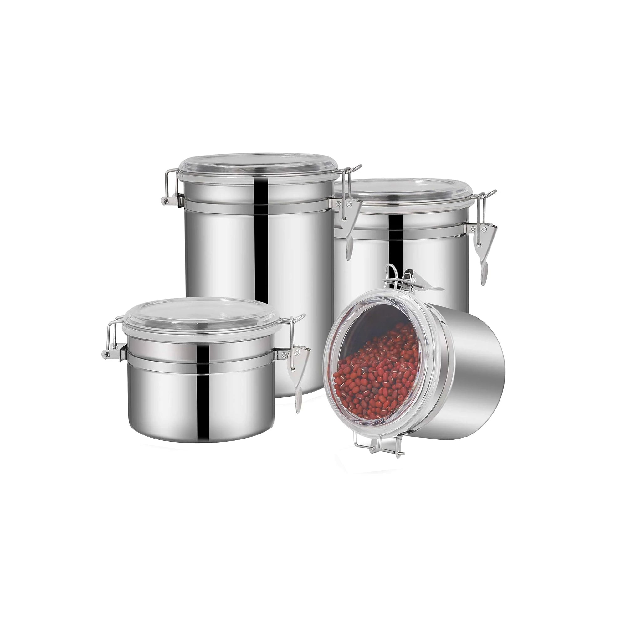4-Piece Stainless Steel Airtight Canister Set Ÿ?? Food Storage Jars for Kitchen Counter
