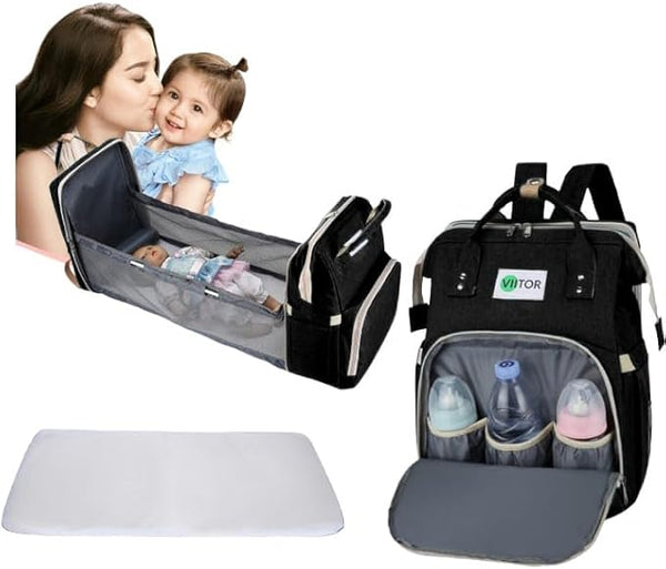 VIITOR Changing Bag Changing Backpack Backpack with Bed Function Mum Baby Bag Backpack for Baby Waterproof Foldable Cot with Large Capacity,