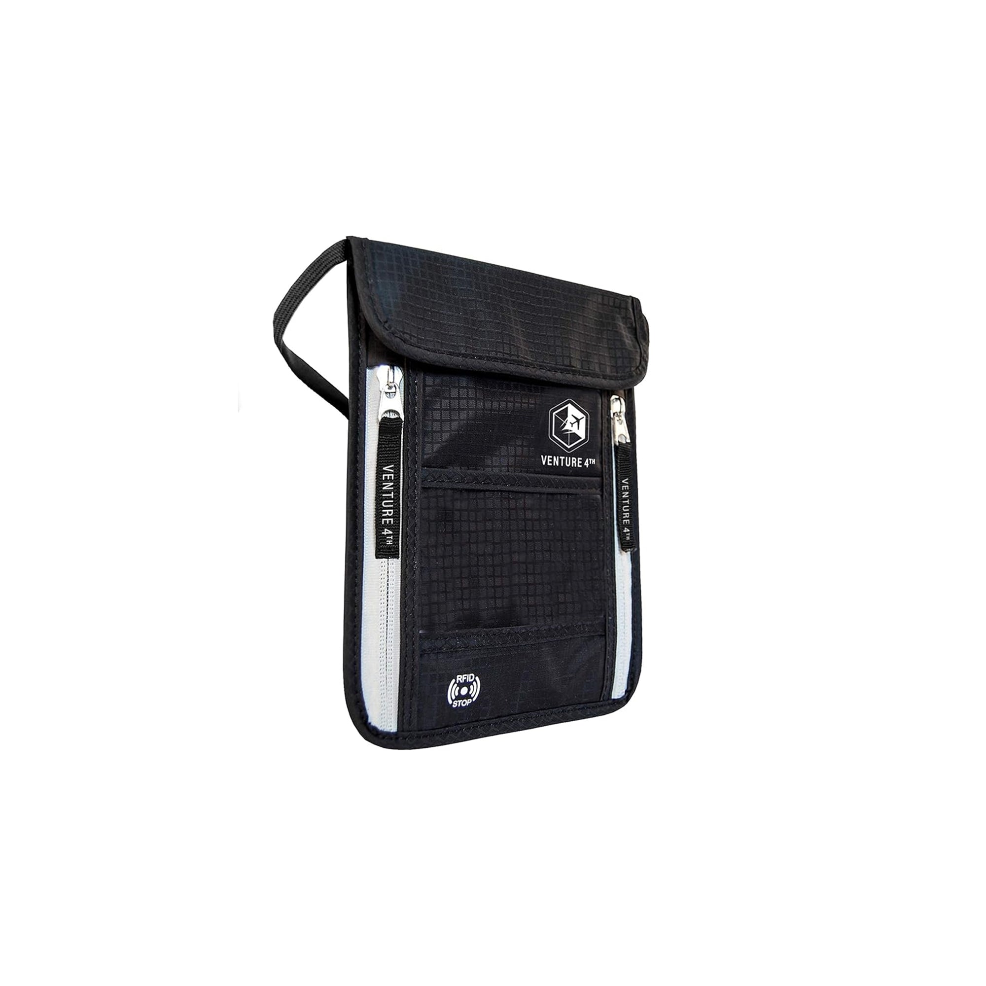 Venture4th Passport Holder Neck Pouch RFID Blocking Travel Wallet Black Travel Organizer