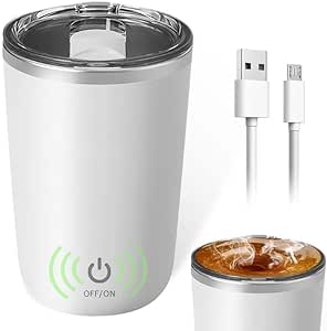 Electric Automatic Self-Stirring Coffee Mug 400 ml Thermal Mug Magnetic Cup Mixer Cup for Coffee Protein Powder Tea (White)
