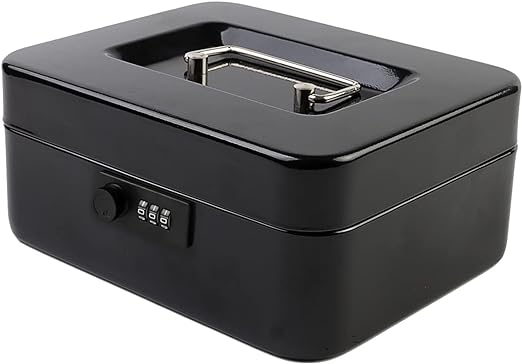 KYODOLED Large Cash Box with Combination Lock Metal Money Box with Money Tray Black 9.84 x 7.87 x 3.54