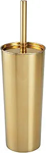 mDesign Stainless Steel Toilet Bowl Brush and Holder Set, Modern Metal Compact Storage