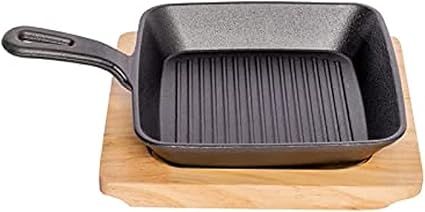 Square Grill Pan 15.5 by 6.5 Inch Wood Base