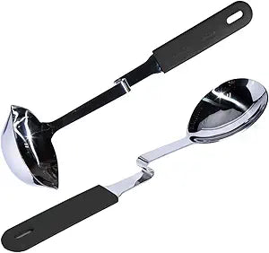 Souper Cubes + Lori Greiner No Mess Silicone Handle Stainless Steel Ladle and Serving Spoon Set - Kitchen Utensils for Cooking and Serving -