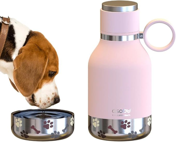Asobu Dog Bowl Attached to Stainless Steel Insulated Bottle 1 Liter for You and Your Pet (Pink)