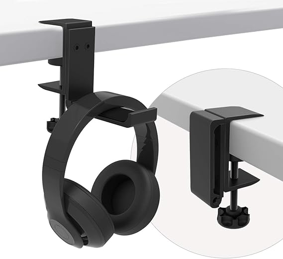 MMOBIEL Under Desk Headphone Stand – Foldable Headset Stand – Adjustable Headphone Holder – Gaming Headset Stand for Desk – Mount, Clamp – U