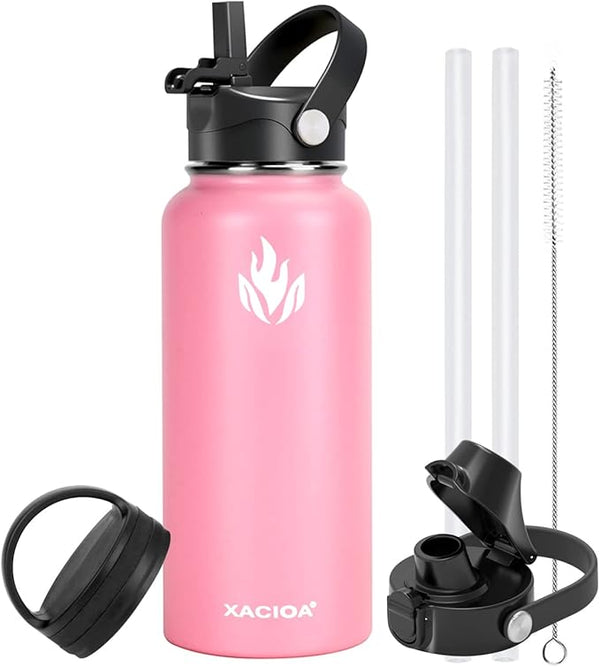 32oz Water Bottle,Vacuum Insulated Stainless Steel Water Flask with Straw Lid Auto Spout Lid Sport Lid,Leak Proof,Double Walled Travel Drink